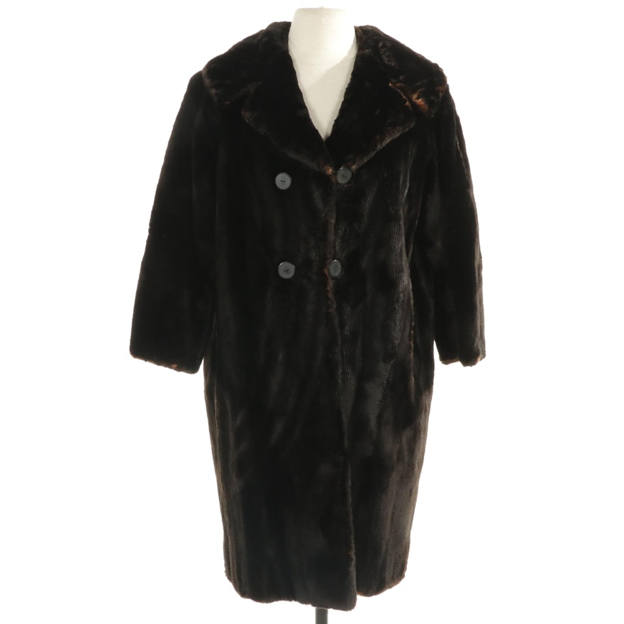 Double-Breasted Mouton Fur Coat, Mid to Late 20th Century
