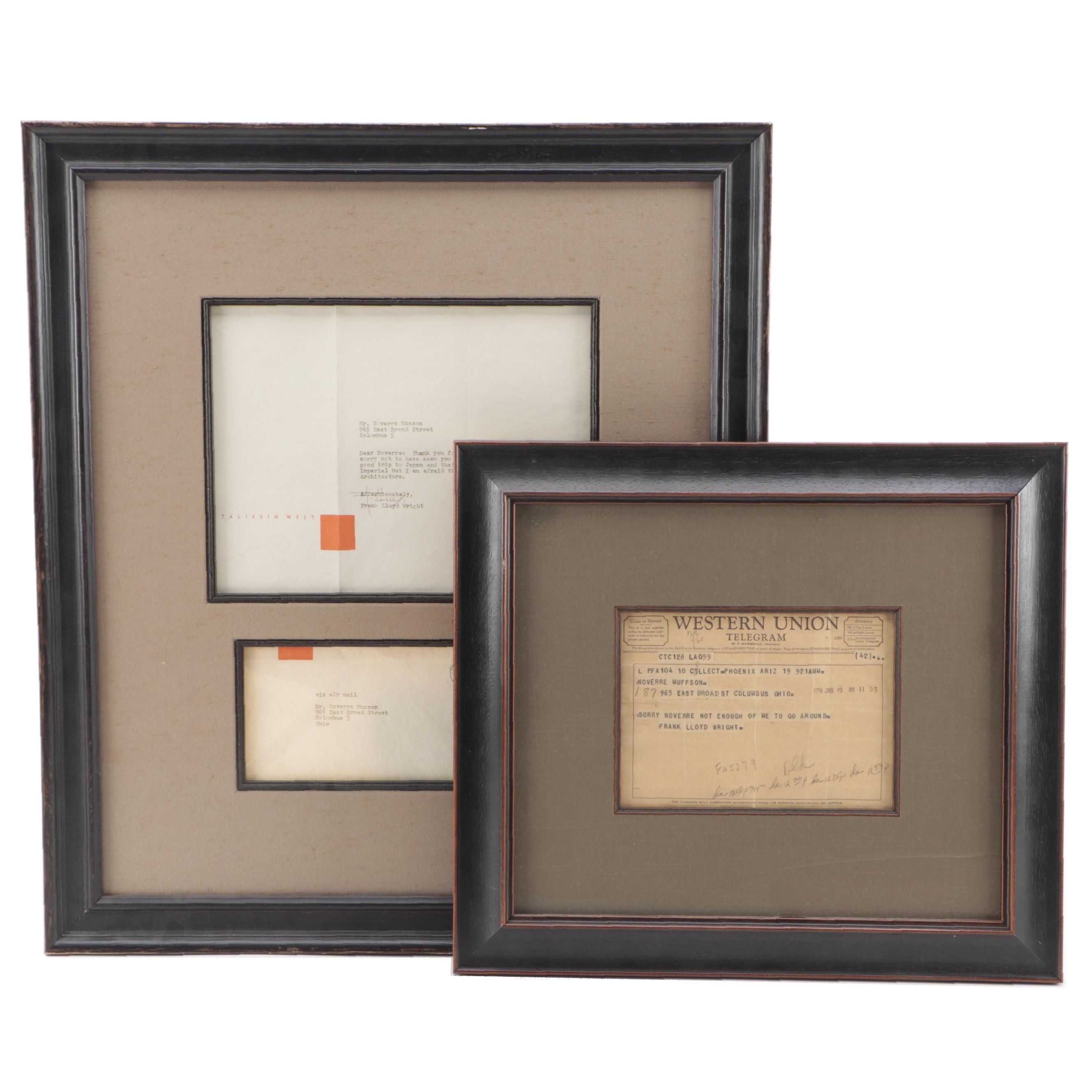 Frank Lloyd Wright Signed Letter With Western Union Telegram in Frame
