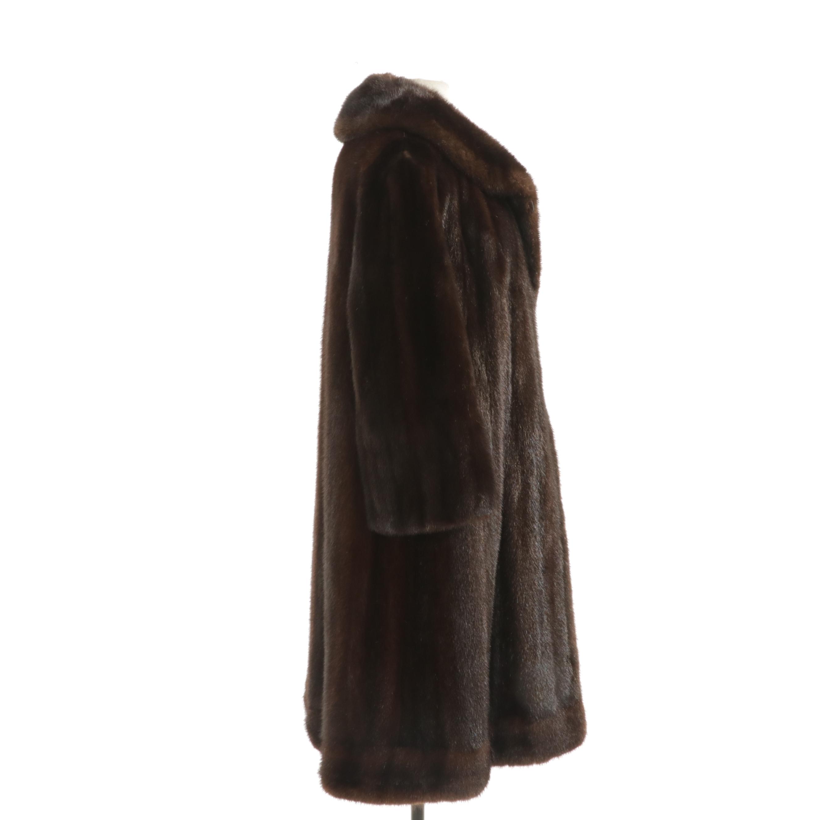 Mahogany Brown Mink Fur Coat, Mid to Late 20th Century