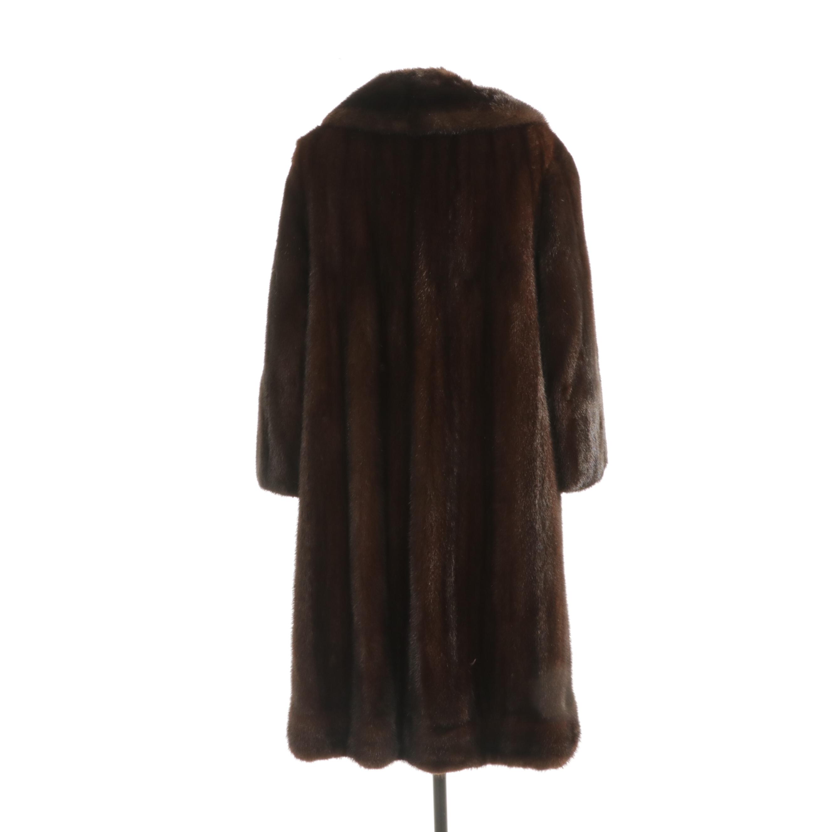 Mahogany Brown Mink Fur Coat, Mid to Late 20th Century