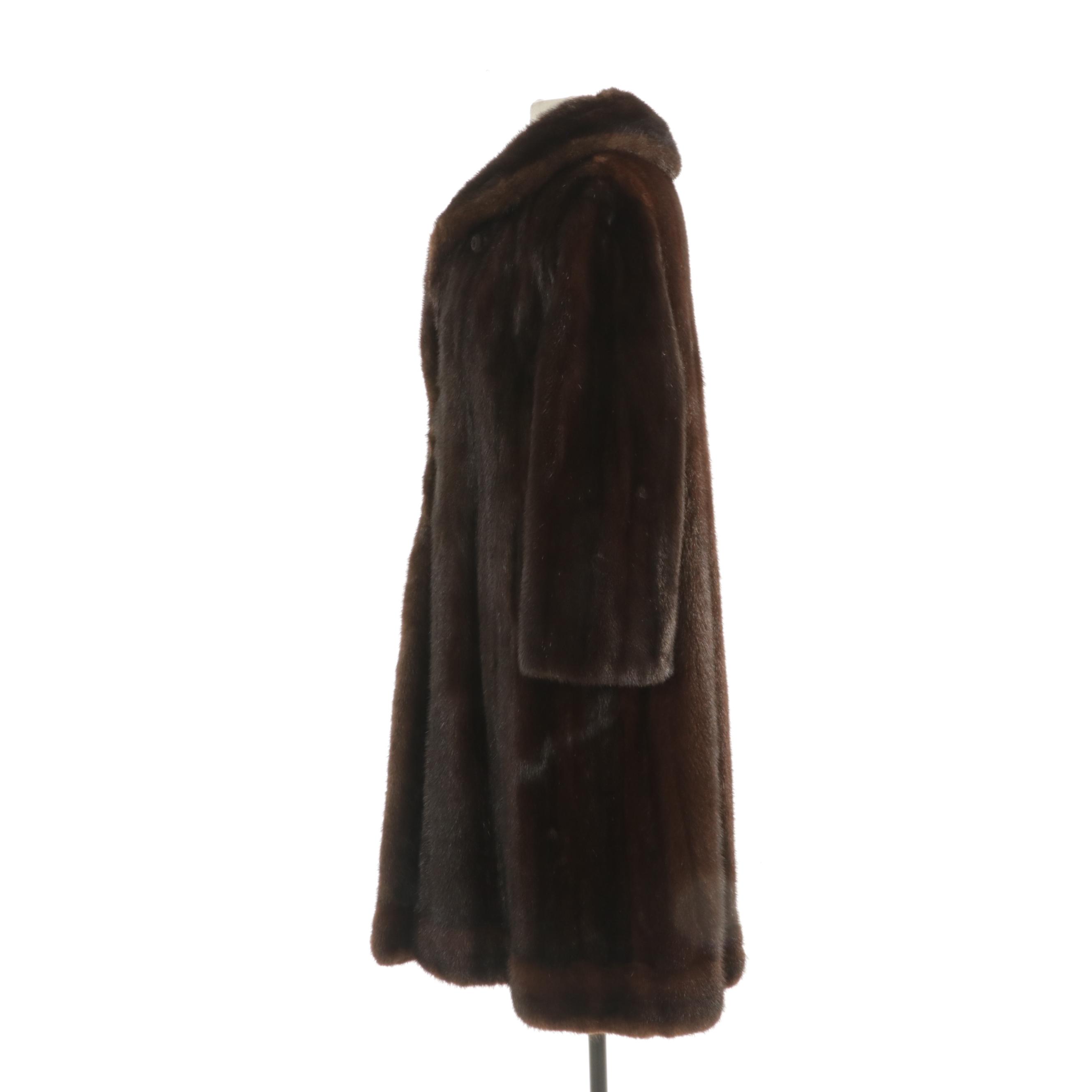 Mahogany Brown Mink Fur Coat, Mid to Late 20th Century