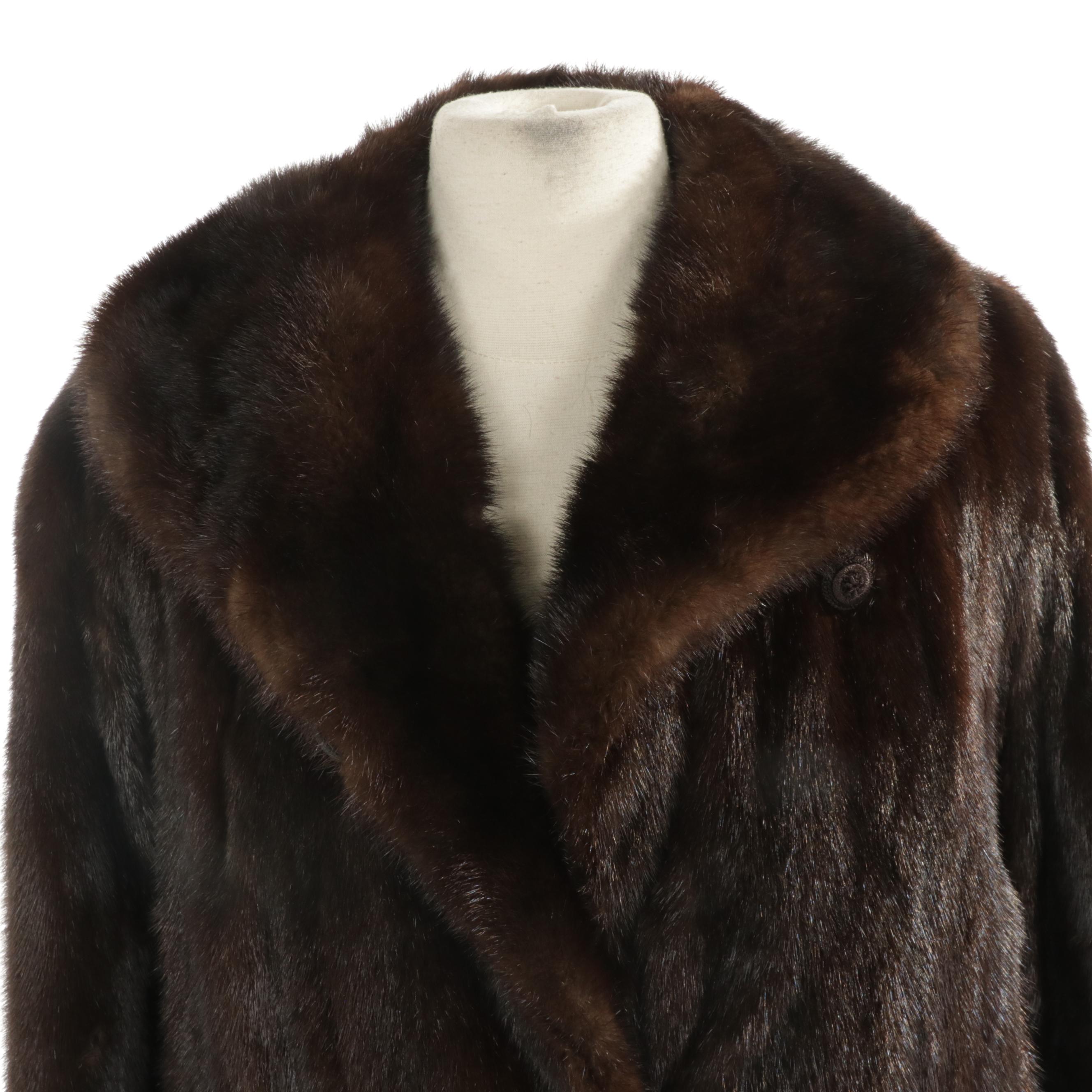 Mahogany Brown Mink Fur Coat, Mid to Late 20th Century