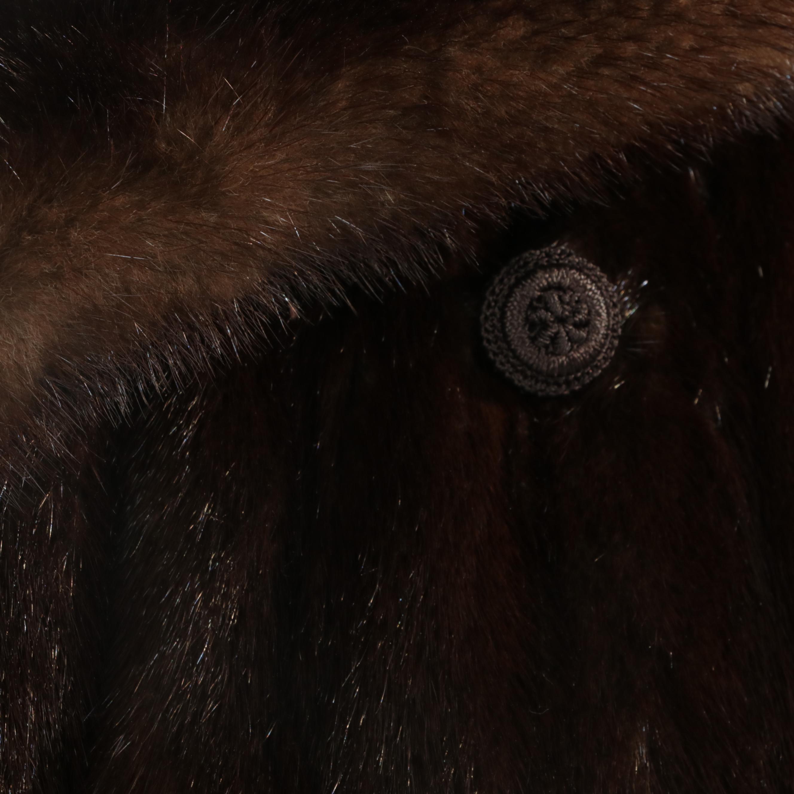 Mahogany Brown Mink Fur Coat, Mid to Late 20th Century