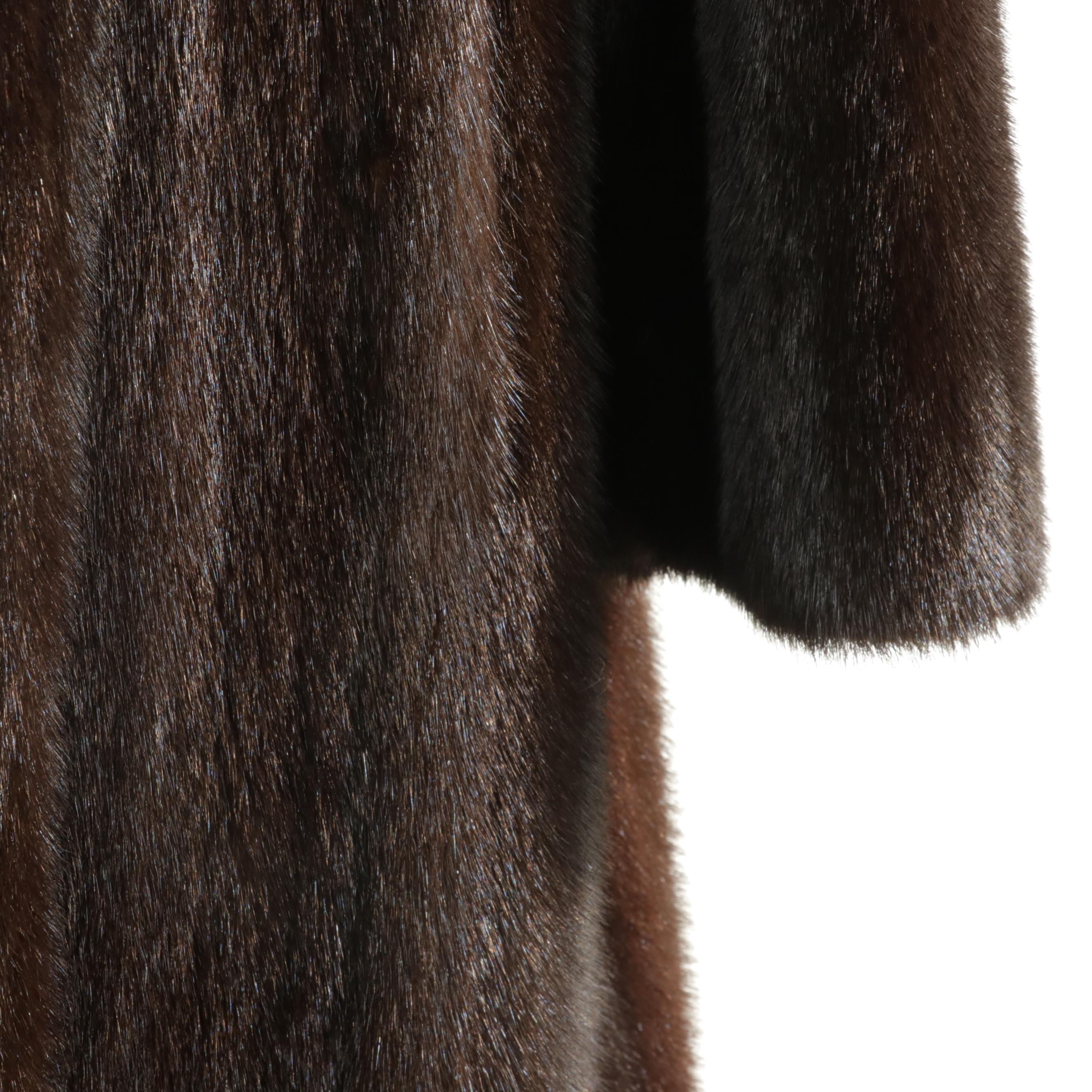 Mahogany Brown Mink Fur Coat, Mid to Late 20th Century