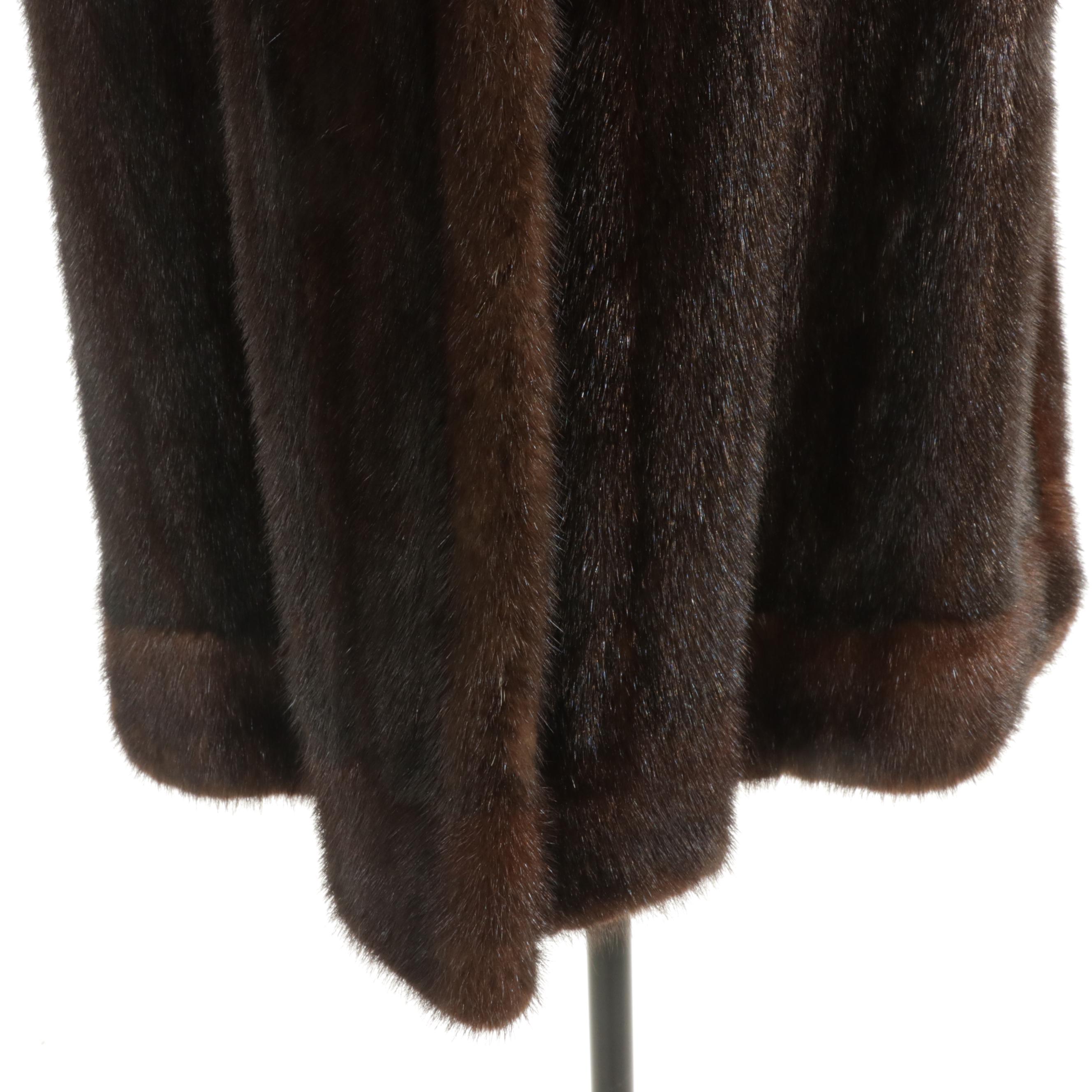 Mahogany Brown Mink Fur Coat, Mid to Late 20th Century
