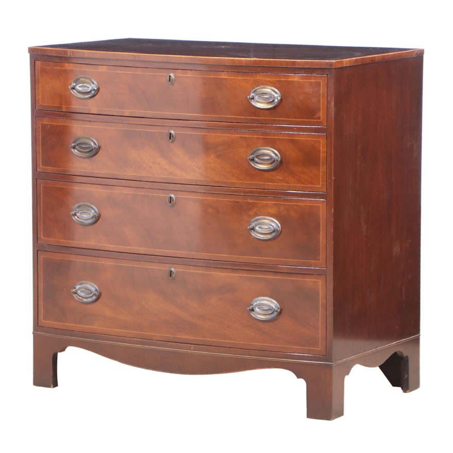 Baker Furniture Federal Style String-Inlaid Mahogany Bowfront Four-Drawer Chest