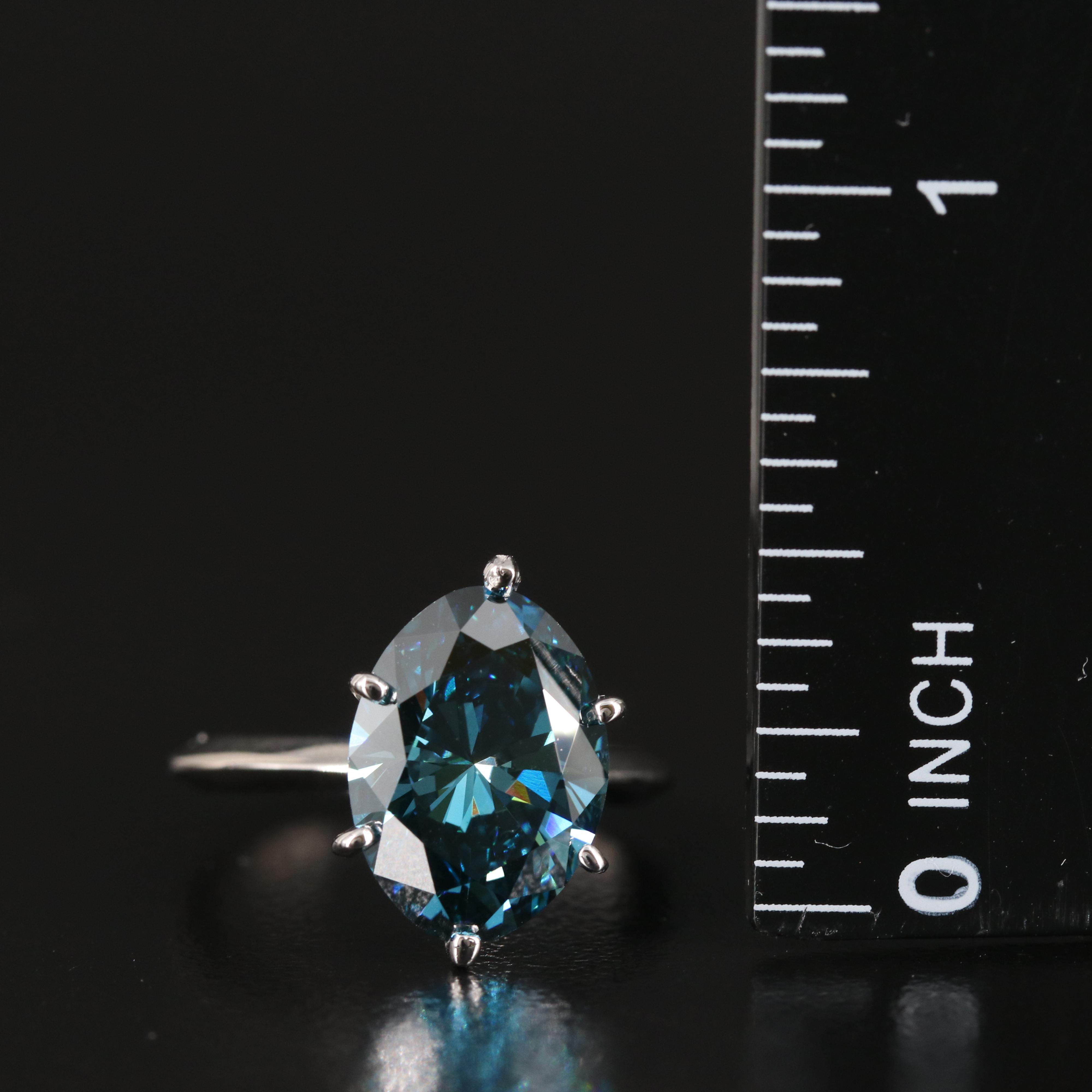 14K 3.94 CT Fancy Blue Diamond Knife Edge Solitaire Ring