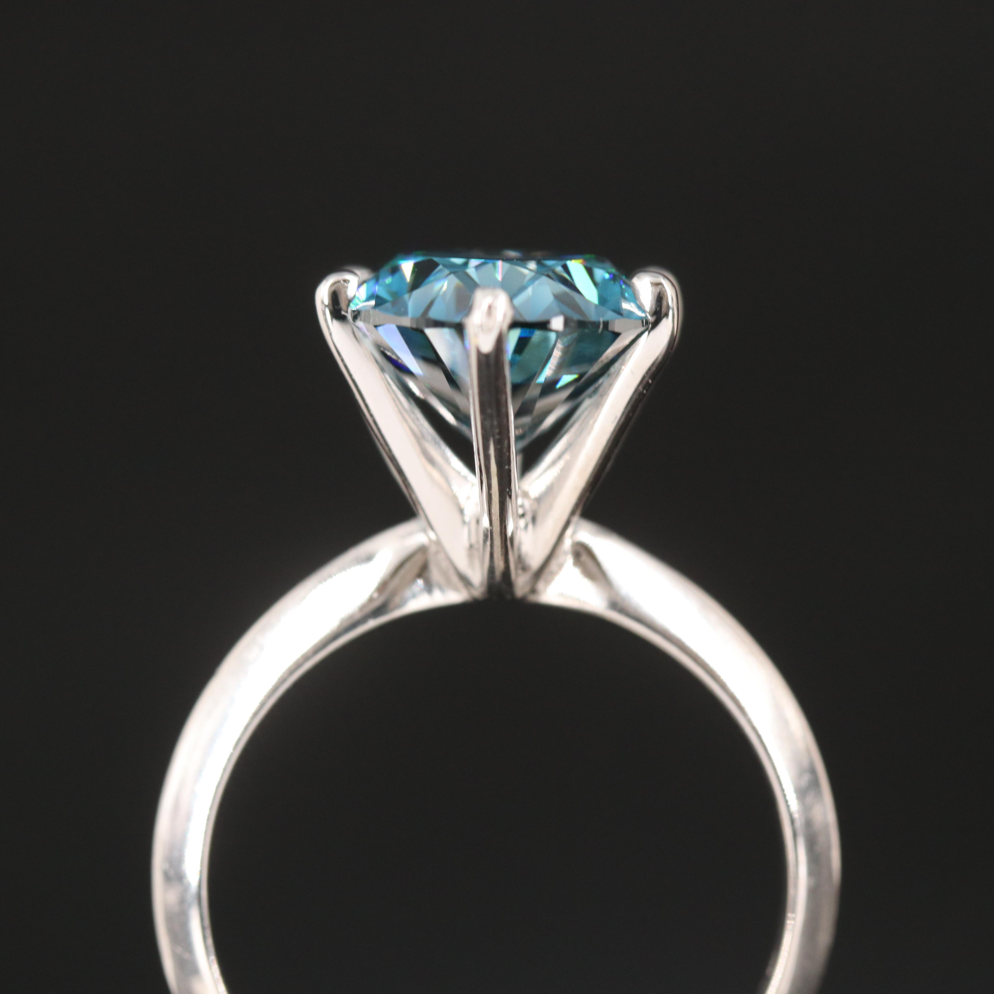 14K 3.94 CT Fancy Blue Diamond Knife Edge Solitaire Ring