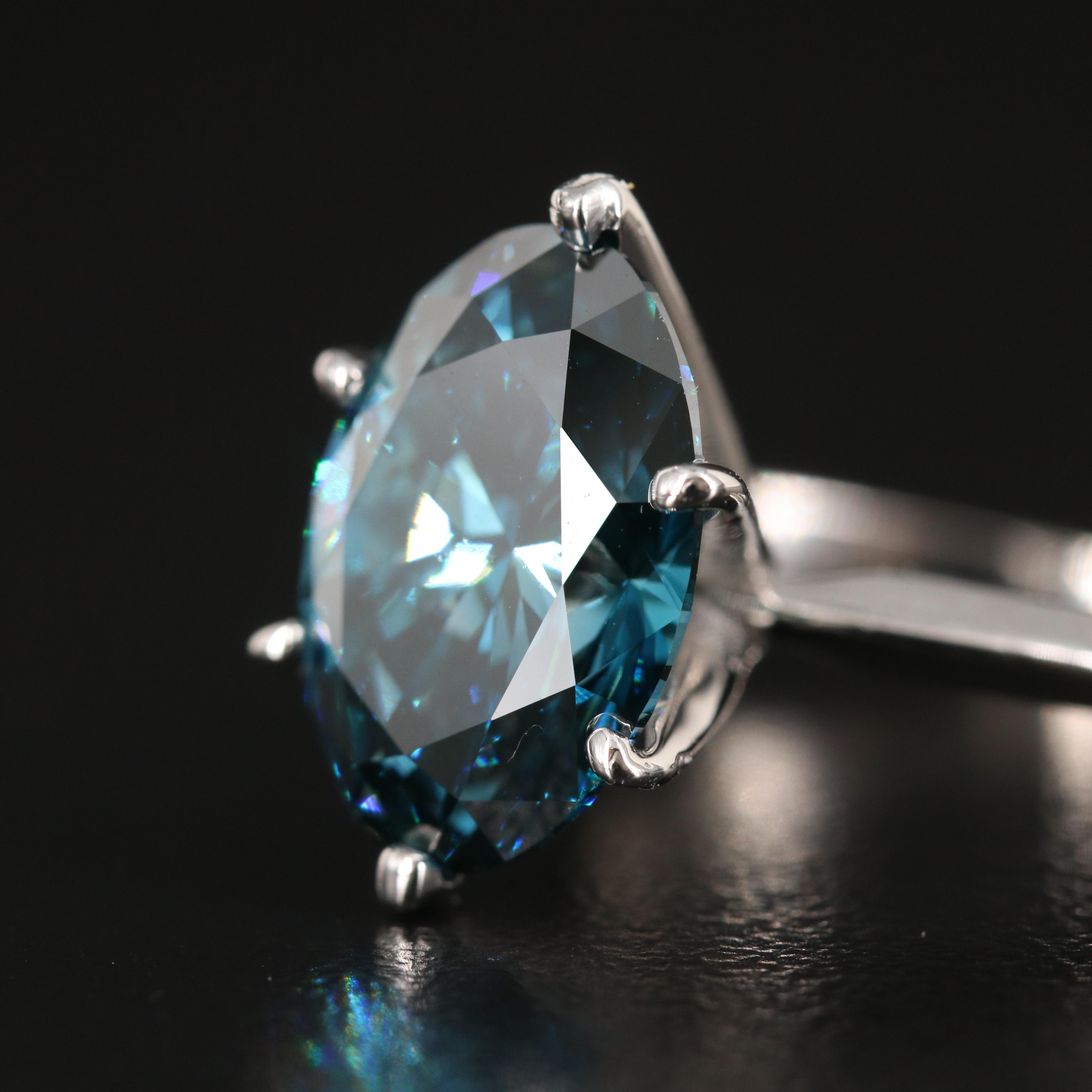 14K 3.94 CT Fancy Blue Diamond Knife Edge Solitaire Ring