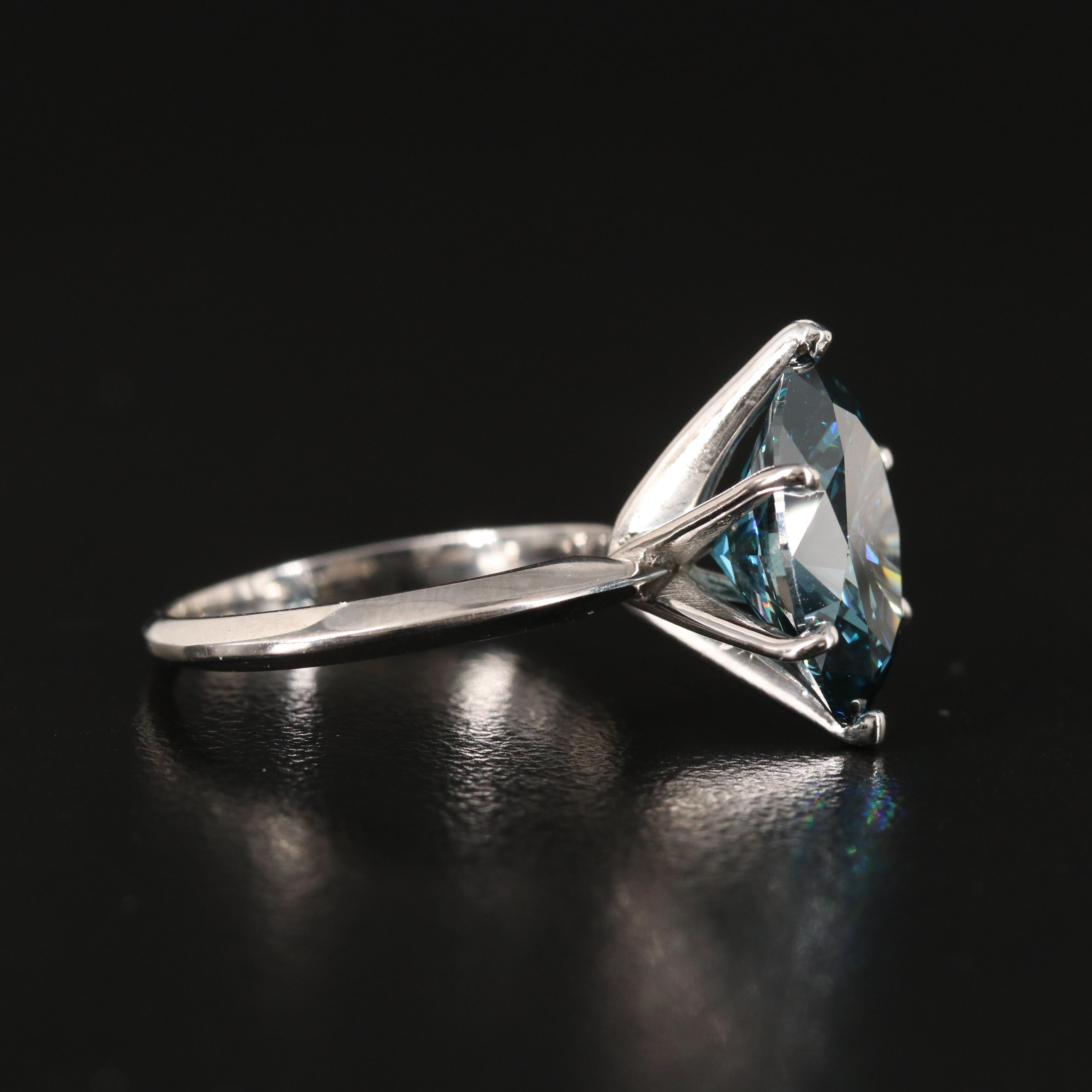 14K 3.94 CT Fancy Blue Diamond Knife Edge Solitaire Ring