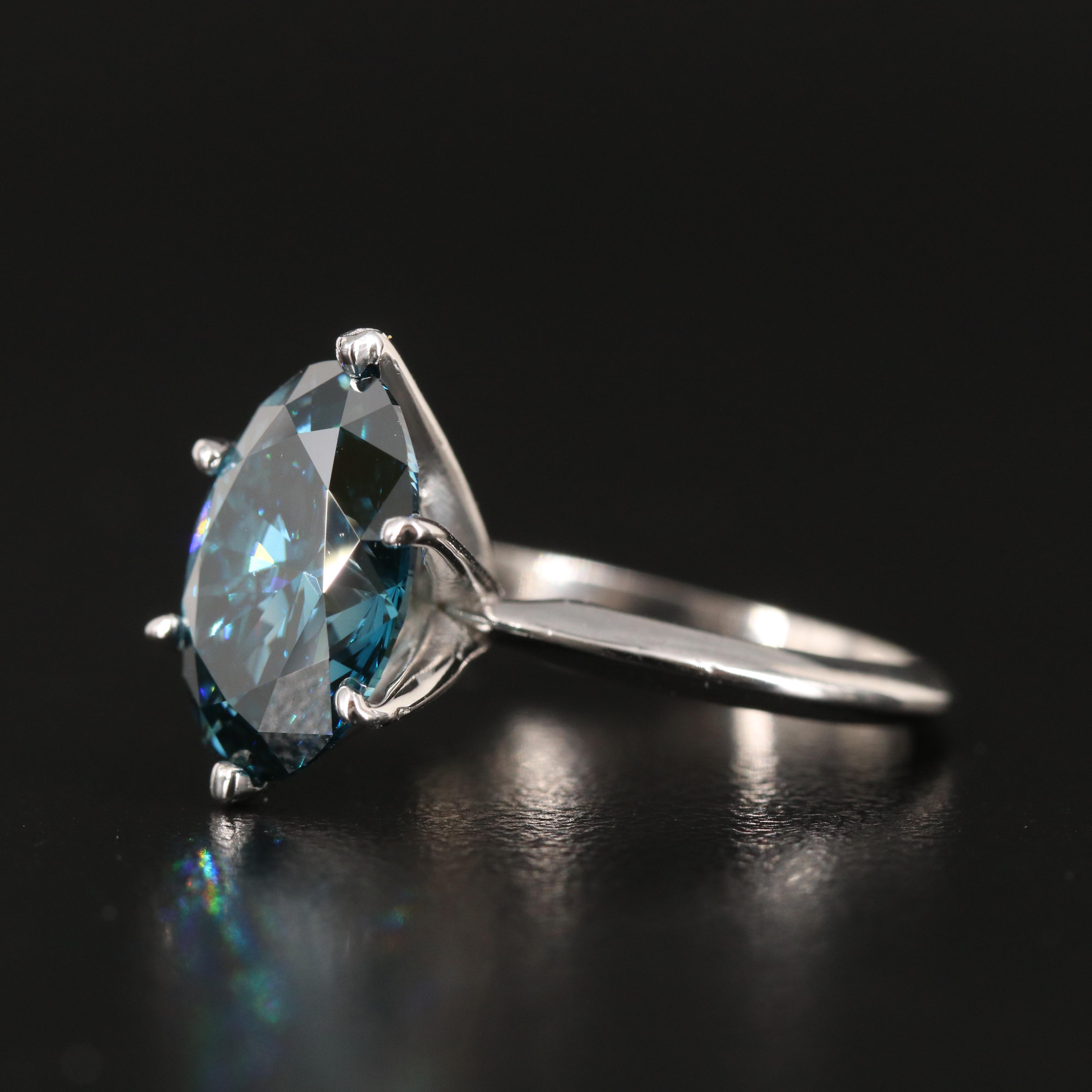 14K 3.94 CT Fancy Blue Diamond Knife Edge Solitaire Ring