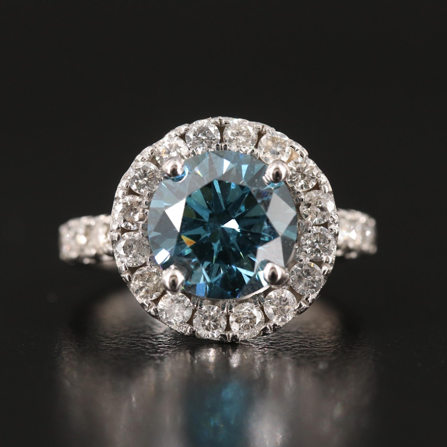 14K 3.76 CTW Fancy Dark Blue Diamond Halo Ring