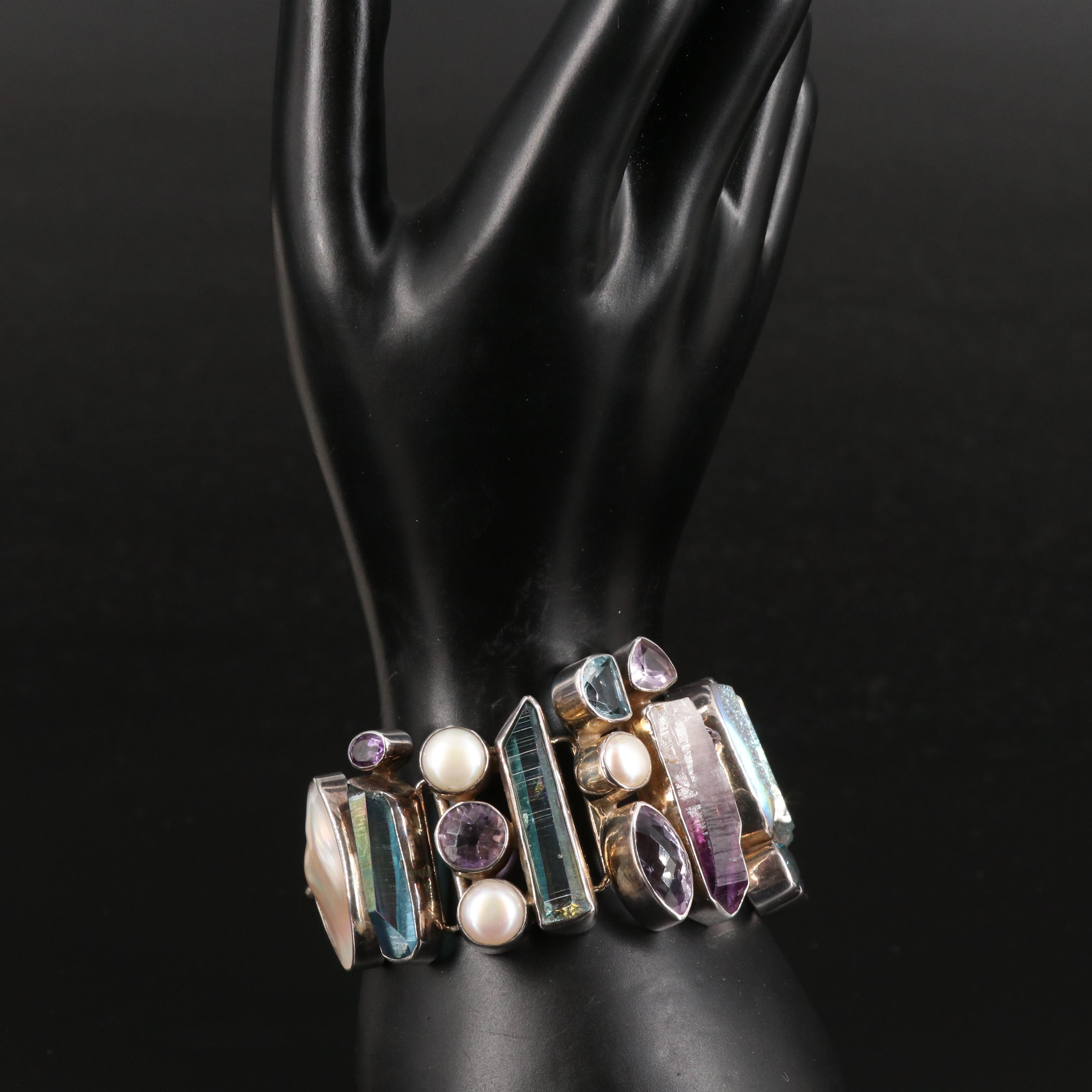 Starborn Sterling Amethyst, Druzy, Topaz and Pearl Bracelet and Choker