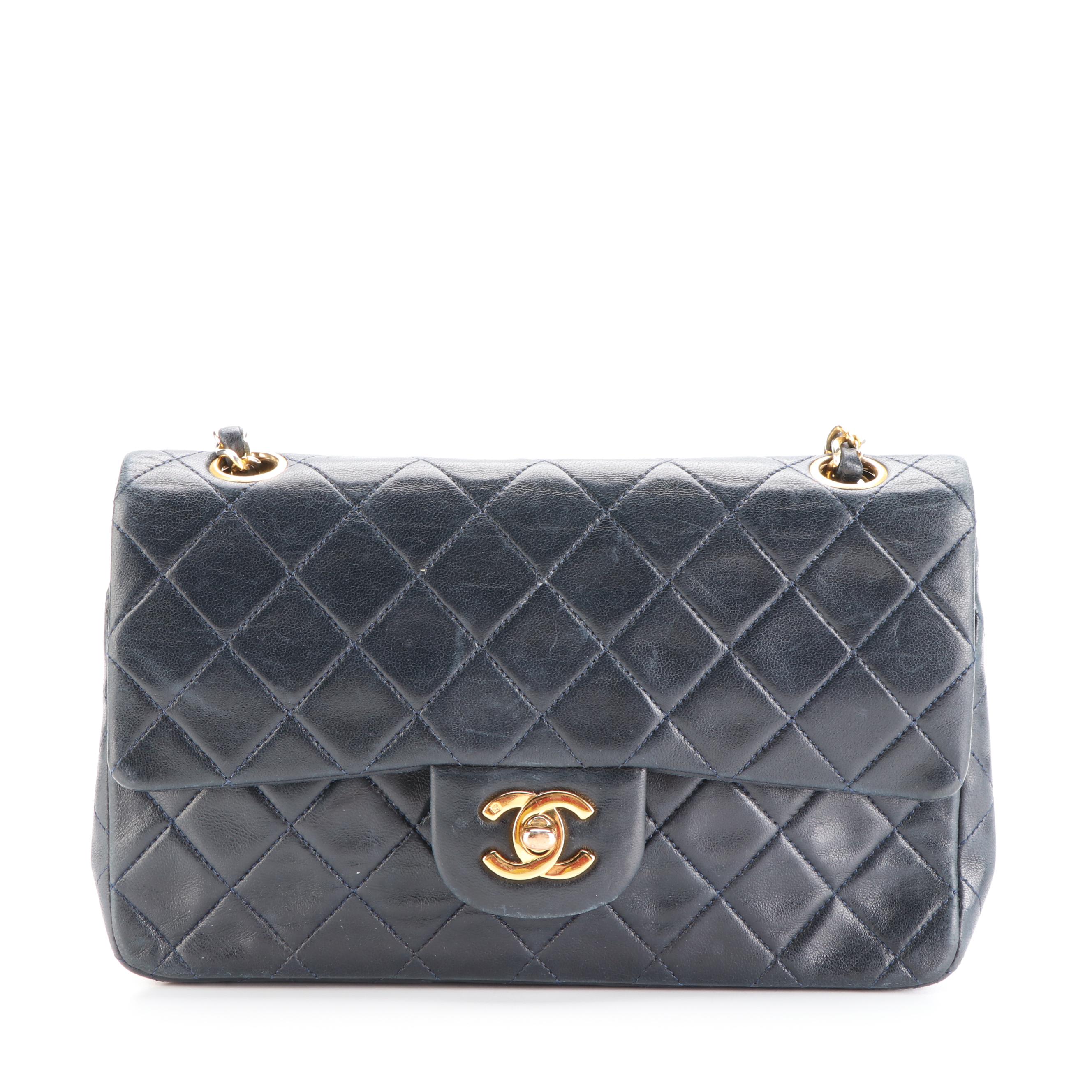 Chanel Vintage Small Classic Double Flap Bag in Quilted Lambskin with Box