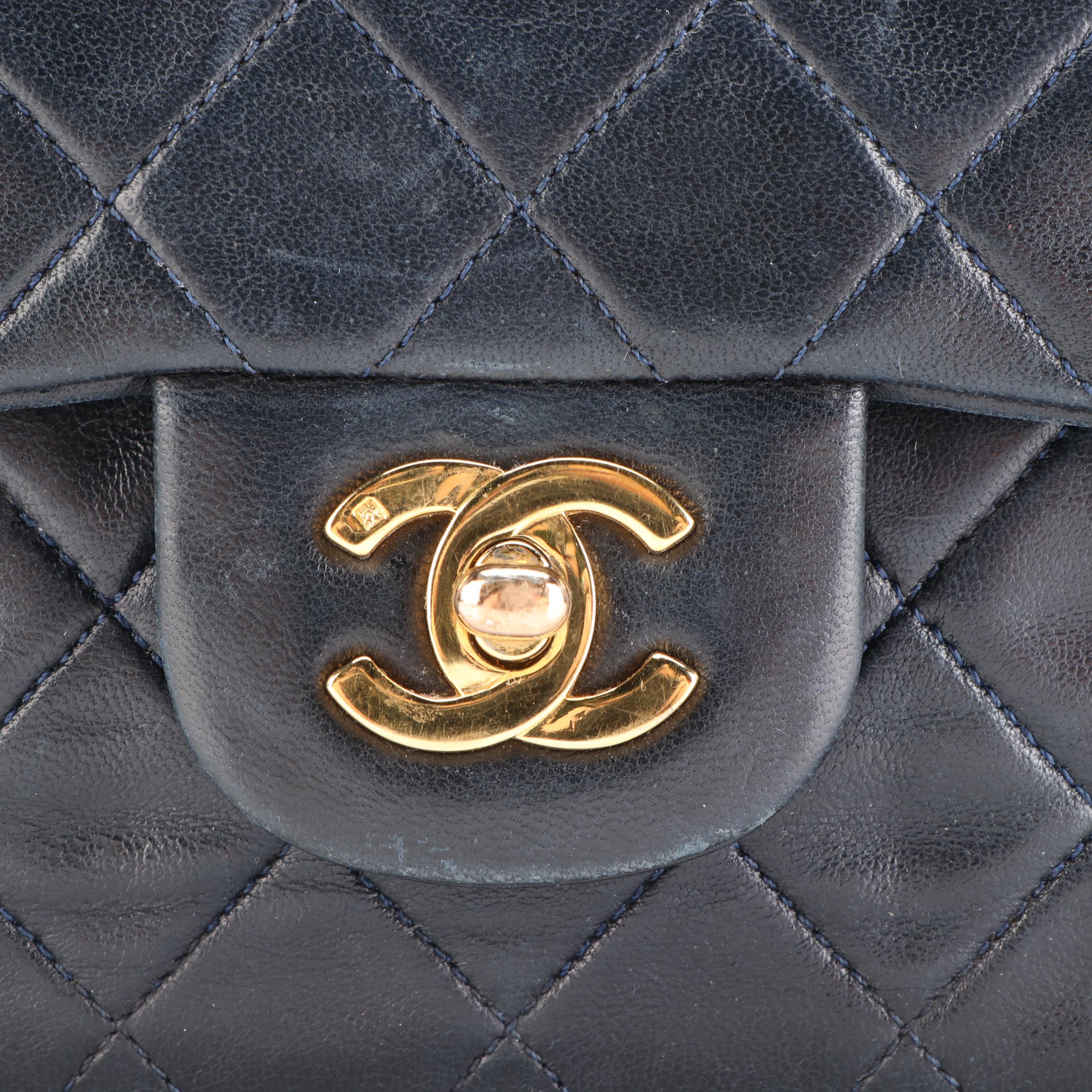 Chanel Vintage Small Classic Double Flap Bag in Quilted Lambskin with Box