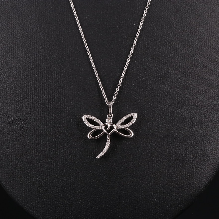 Sterling Diamond Dragonfly Rolo Chain Necklace