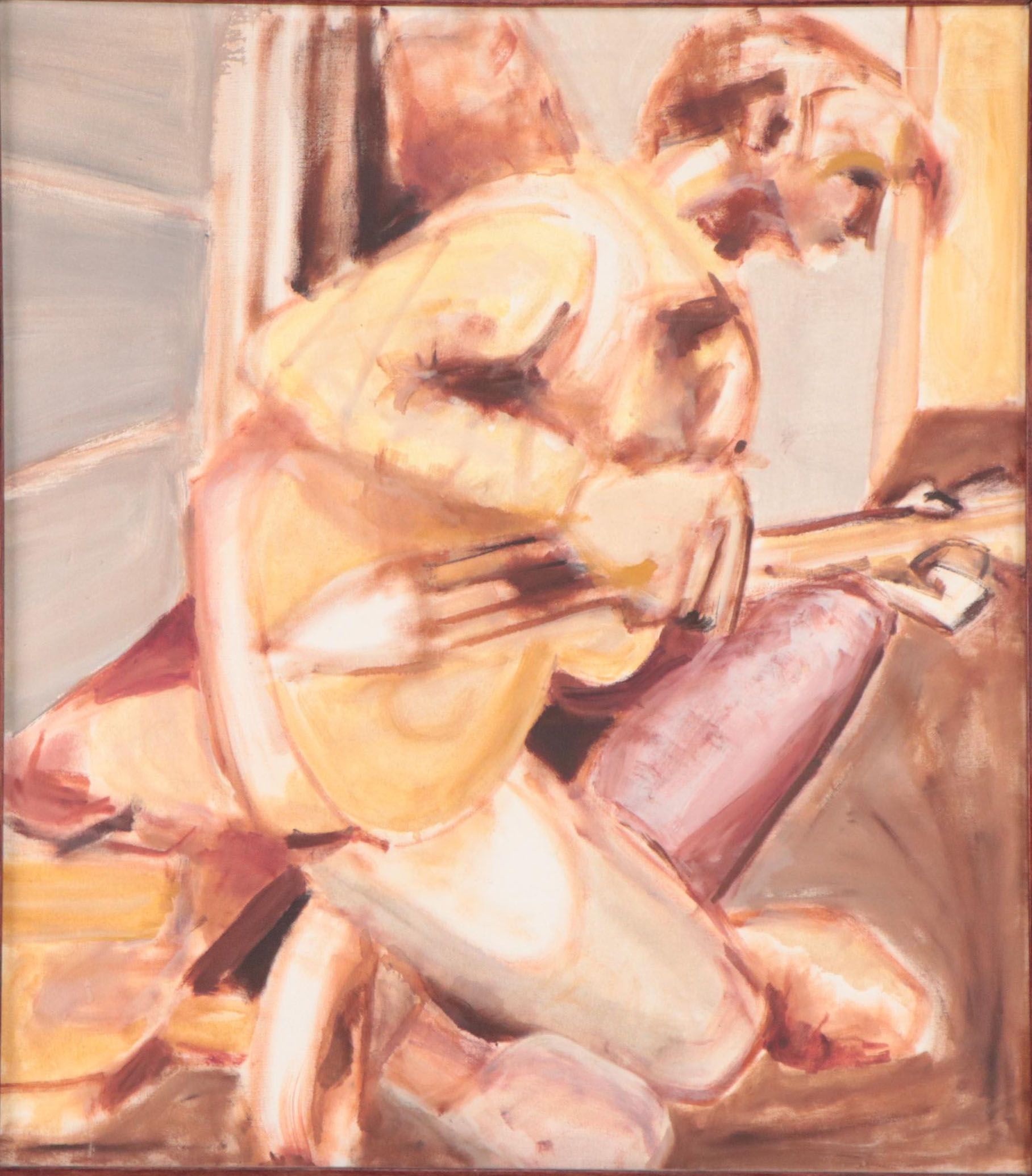 Oil Painting of Figure Playing Guitar, Mid-20th Century
