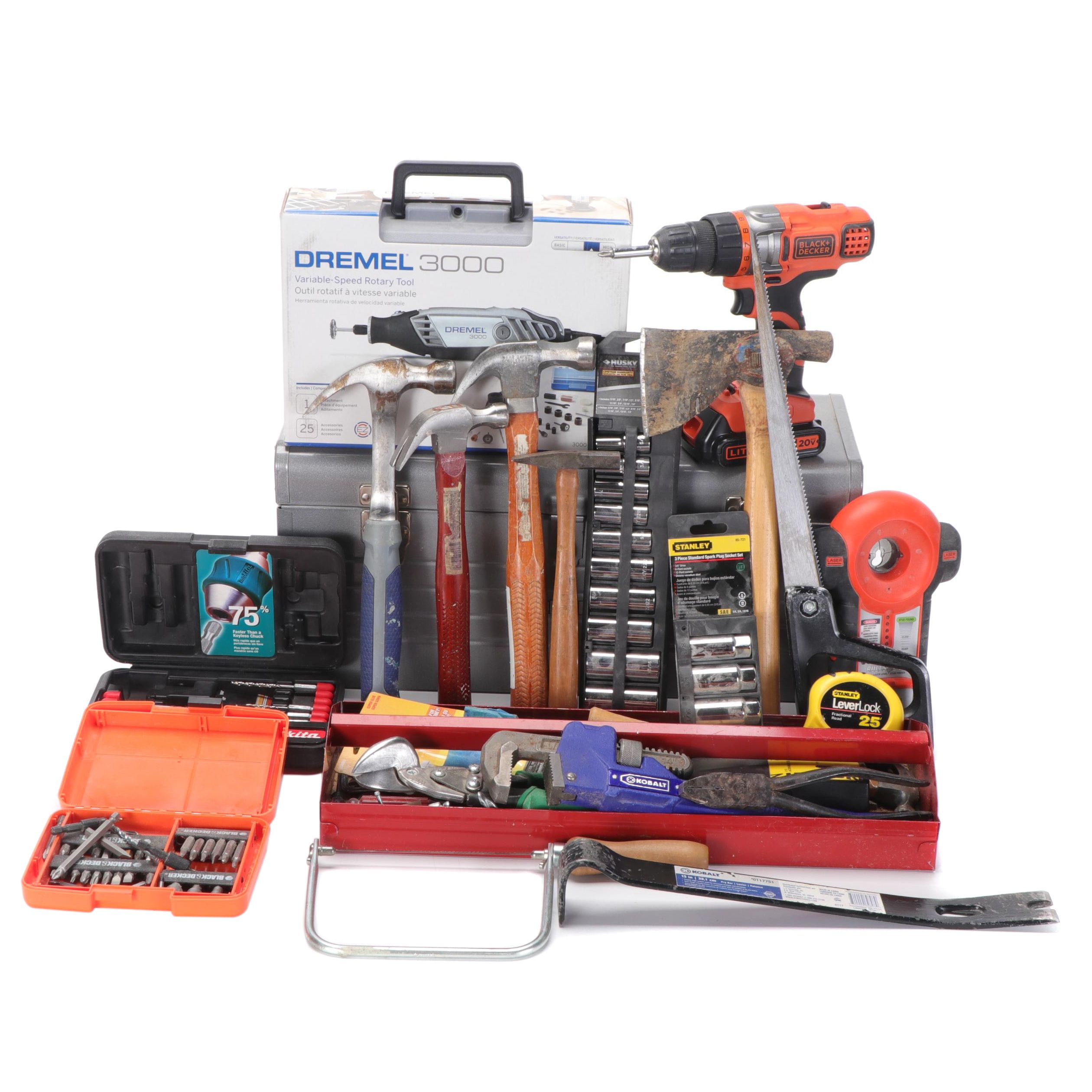 Craftsman Metal Toolbox with Makita, Stanley and Other Hand Tools