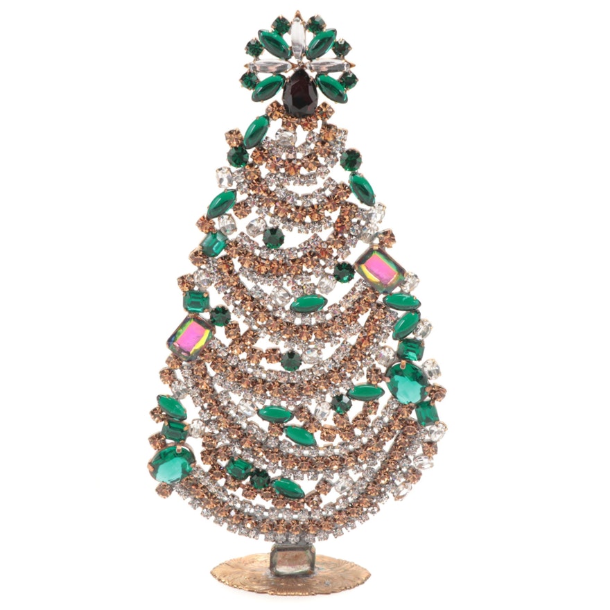 Bijoux M.G. Czechoslovakian Rhinestone Christmas Tree Table Décor, Mid-20th C.