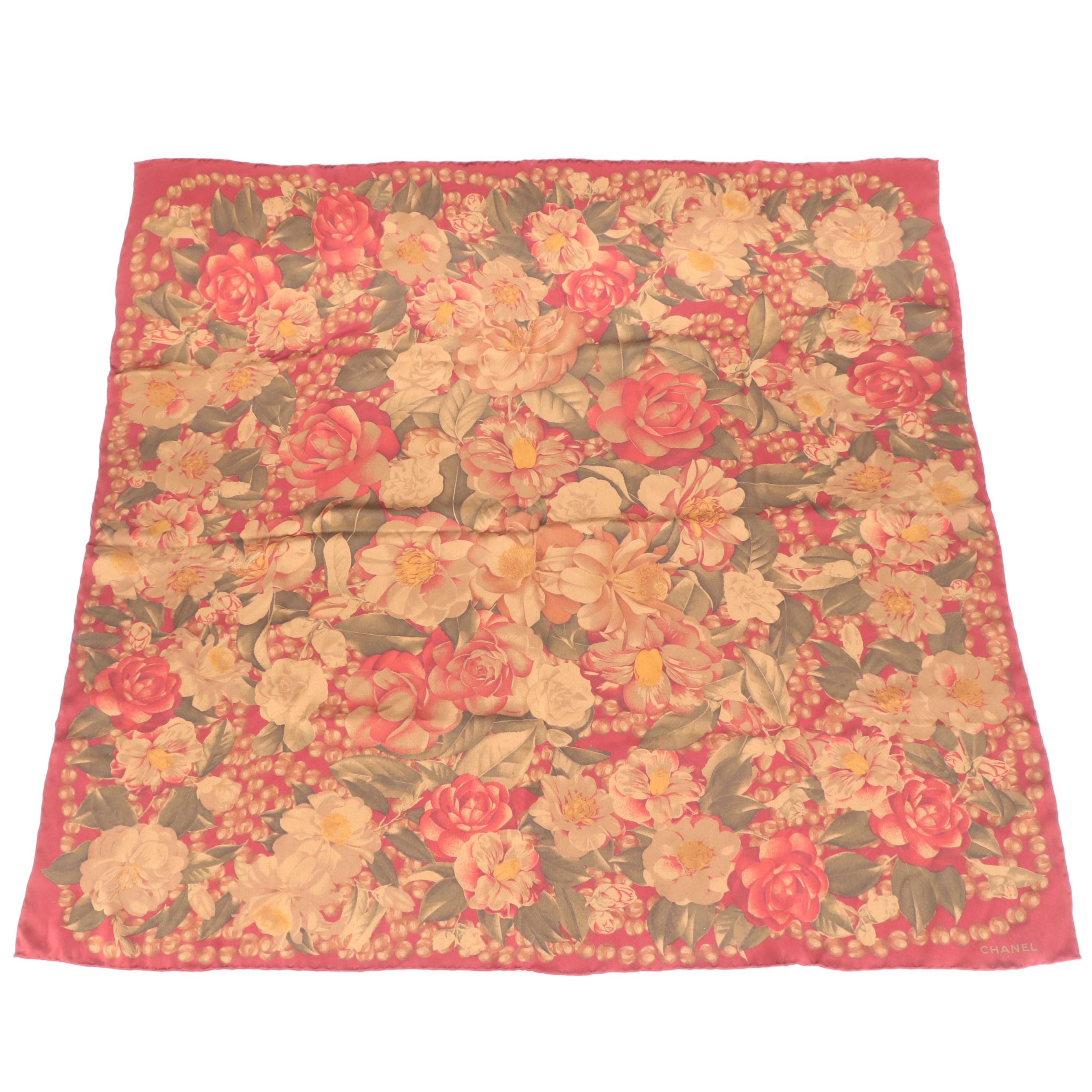 Chanel Scarf 90 in Floral Print Silk Charmeuse