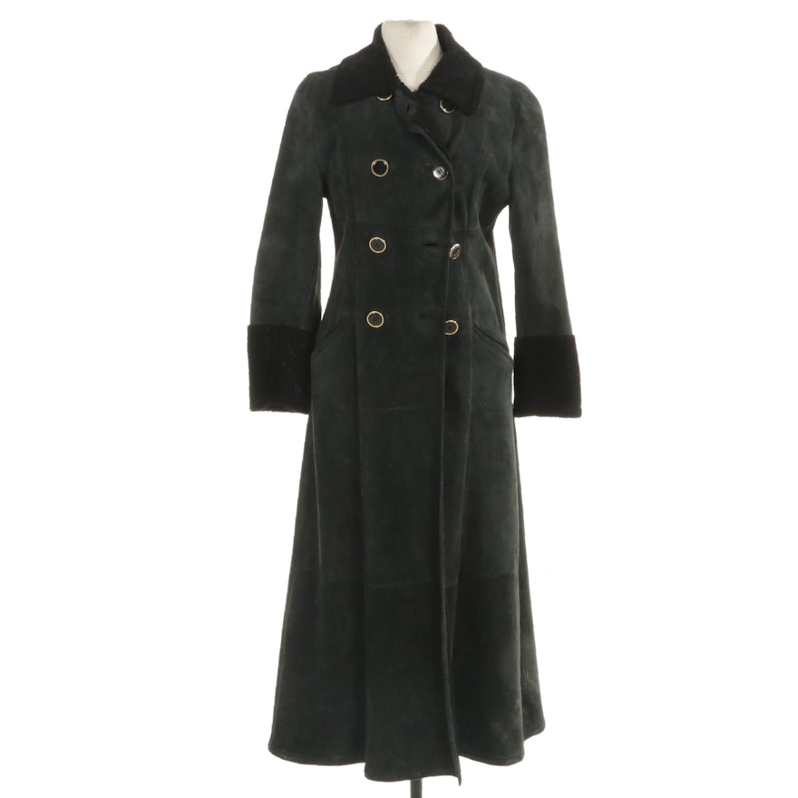 Revillon of Paris Dyed Sheepskin Suede Full-Length Coat with Shearling Lining
