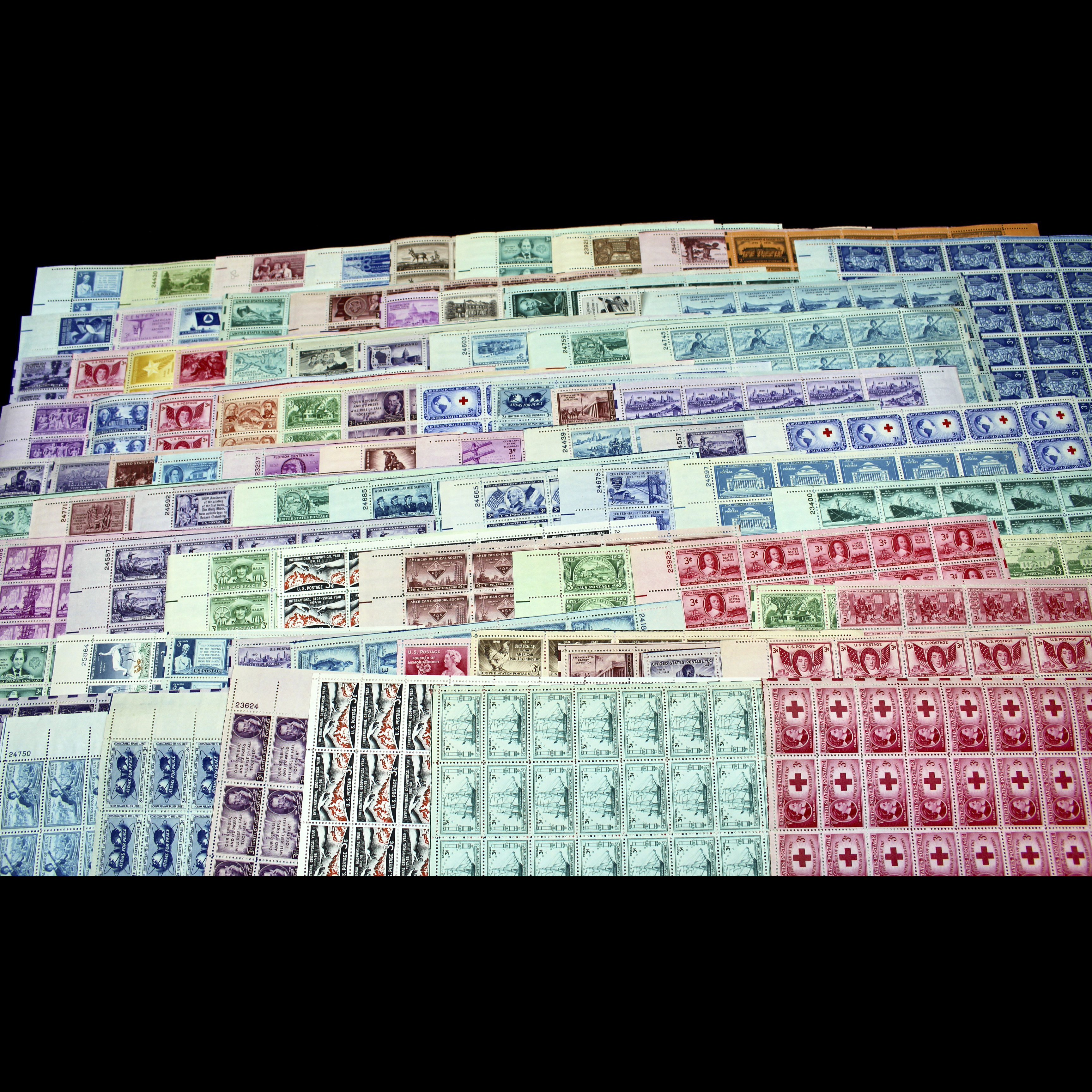 Eighty-Five U.S. 3-Cent Postage Stamp Sheets, 1940s and 1950s