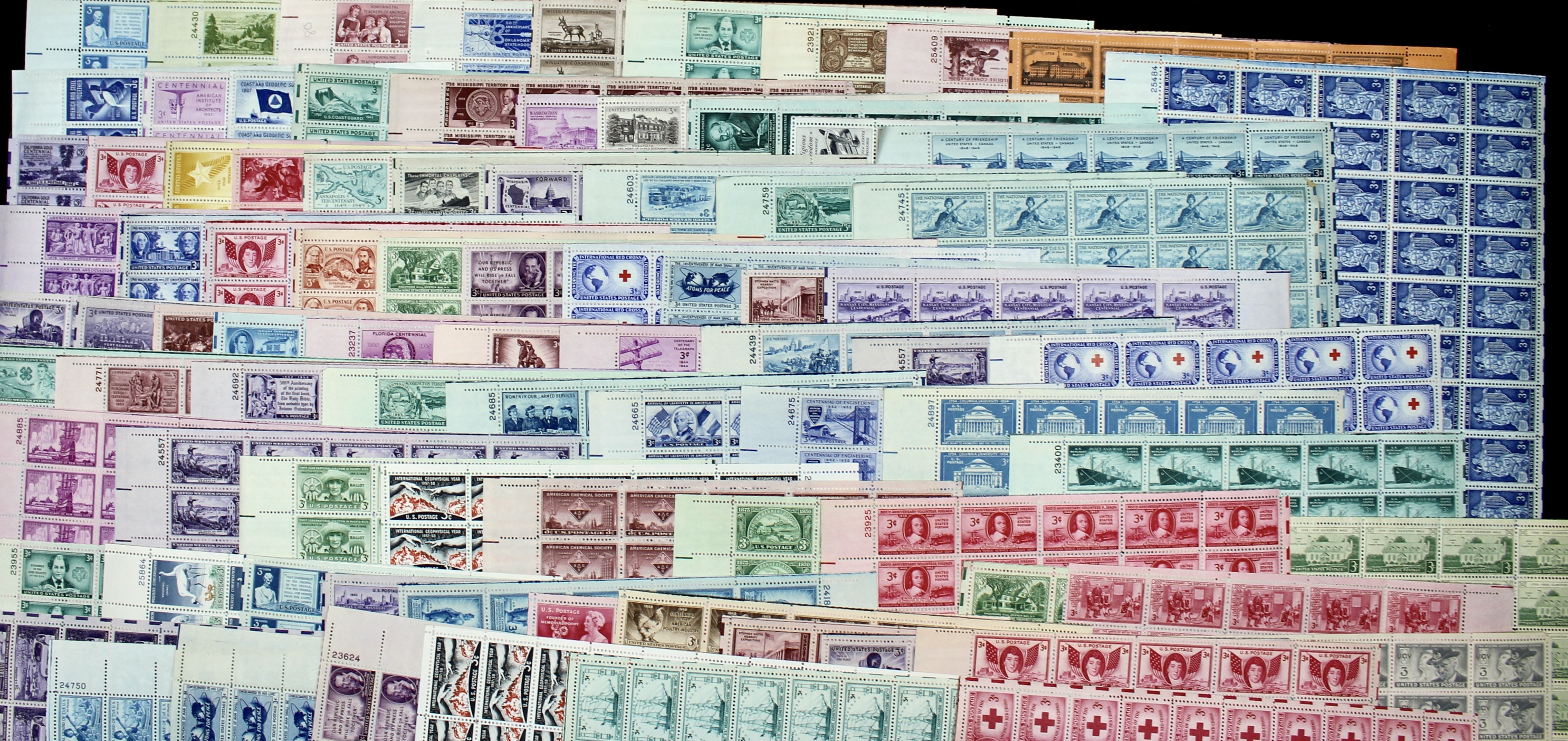 Eighty-Five U.S. 3-Cent Postage Stamp Sheets, 1940s and 1950s