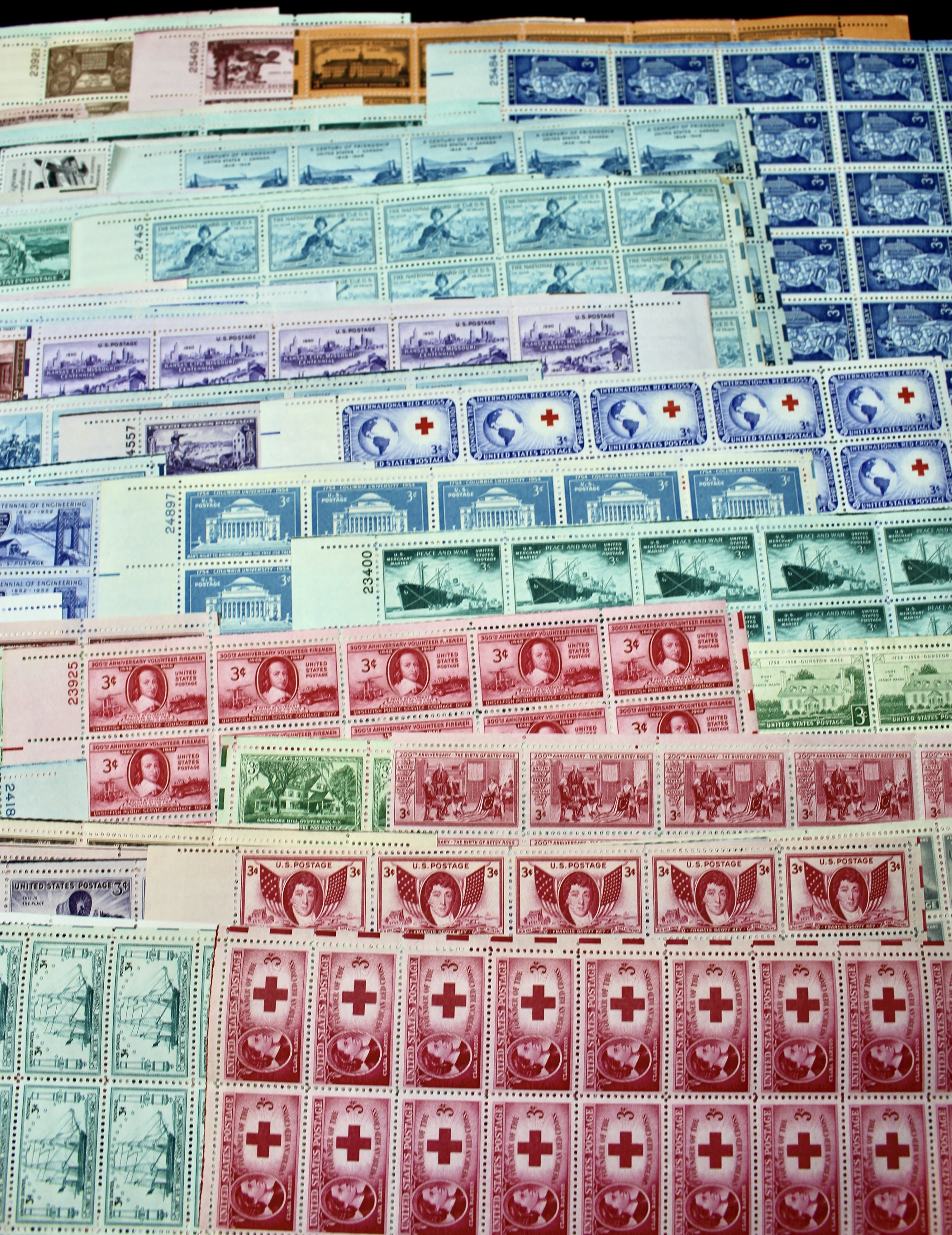 Eighty-Five U.S. 3-Cent Postage Stamp Sheets, 1940s and 1950s