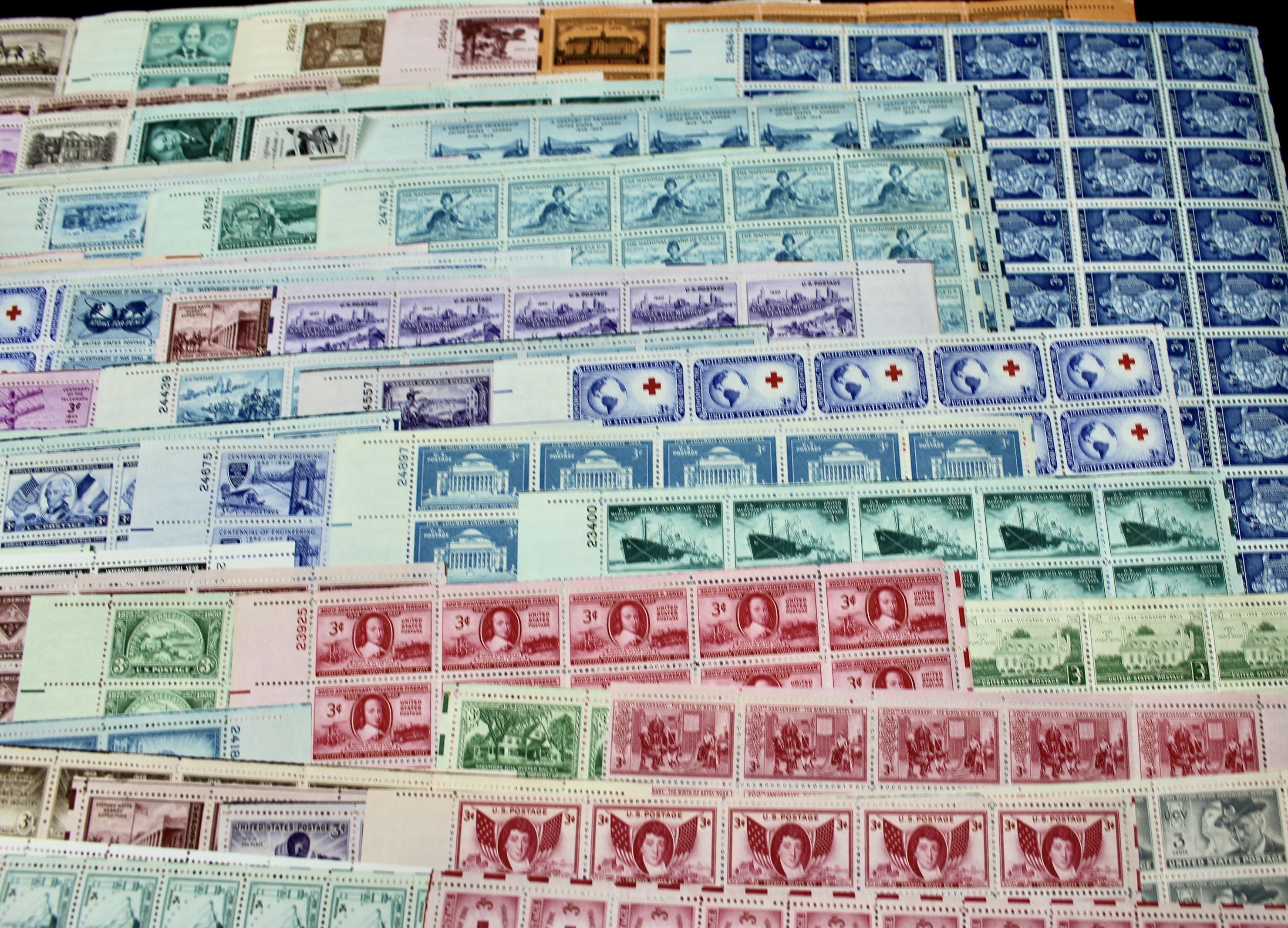 Eighty-Five U.S. 3-Cent Postage Stamp Sheets, 1940s and 1950s