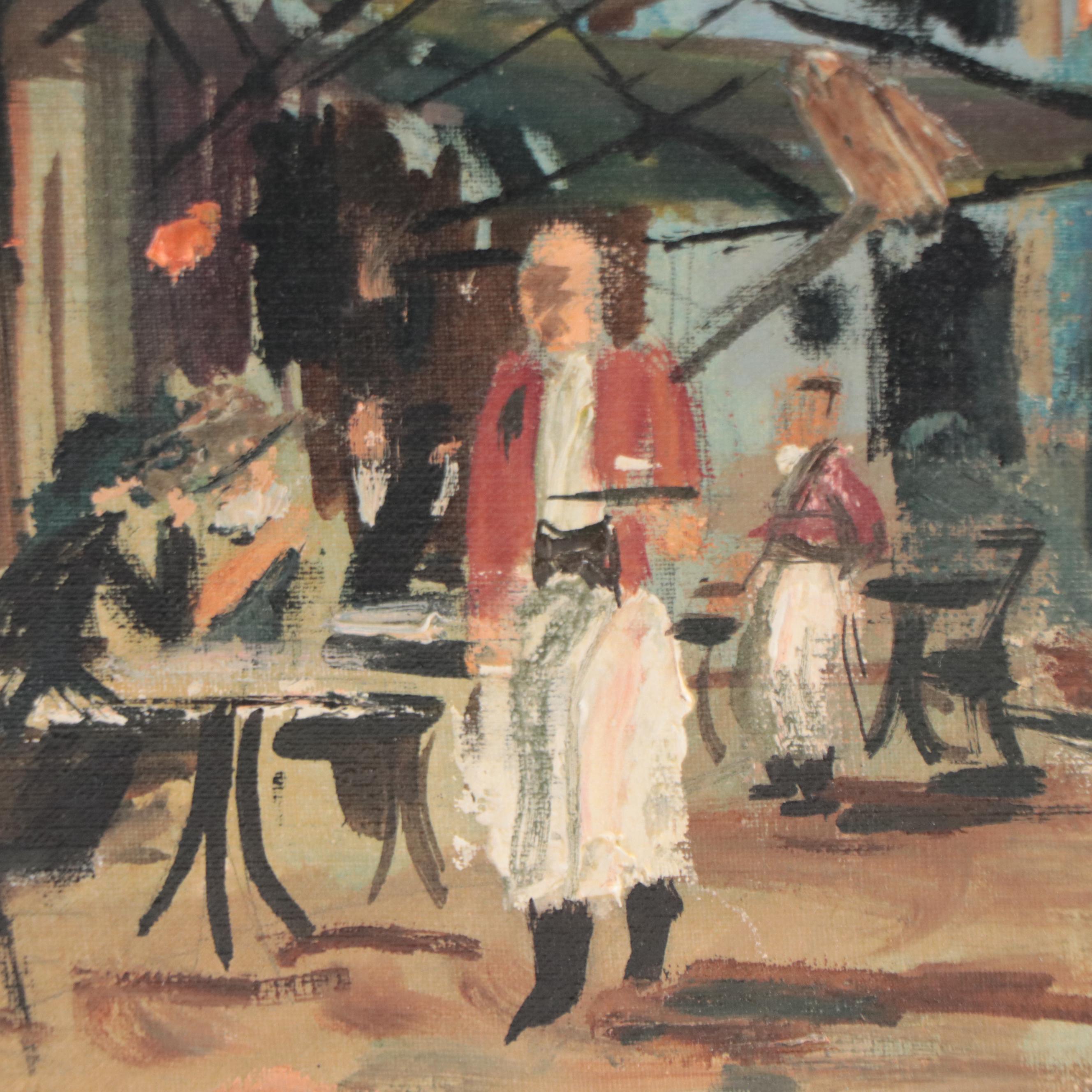 Street Cafe Oil Painting, 1958