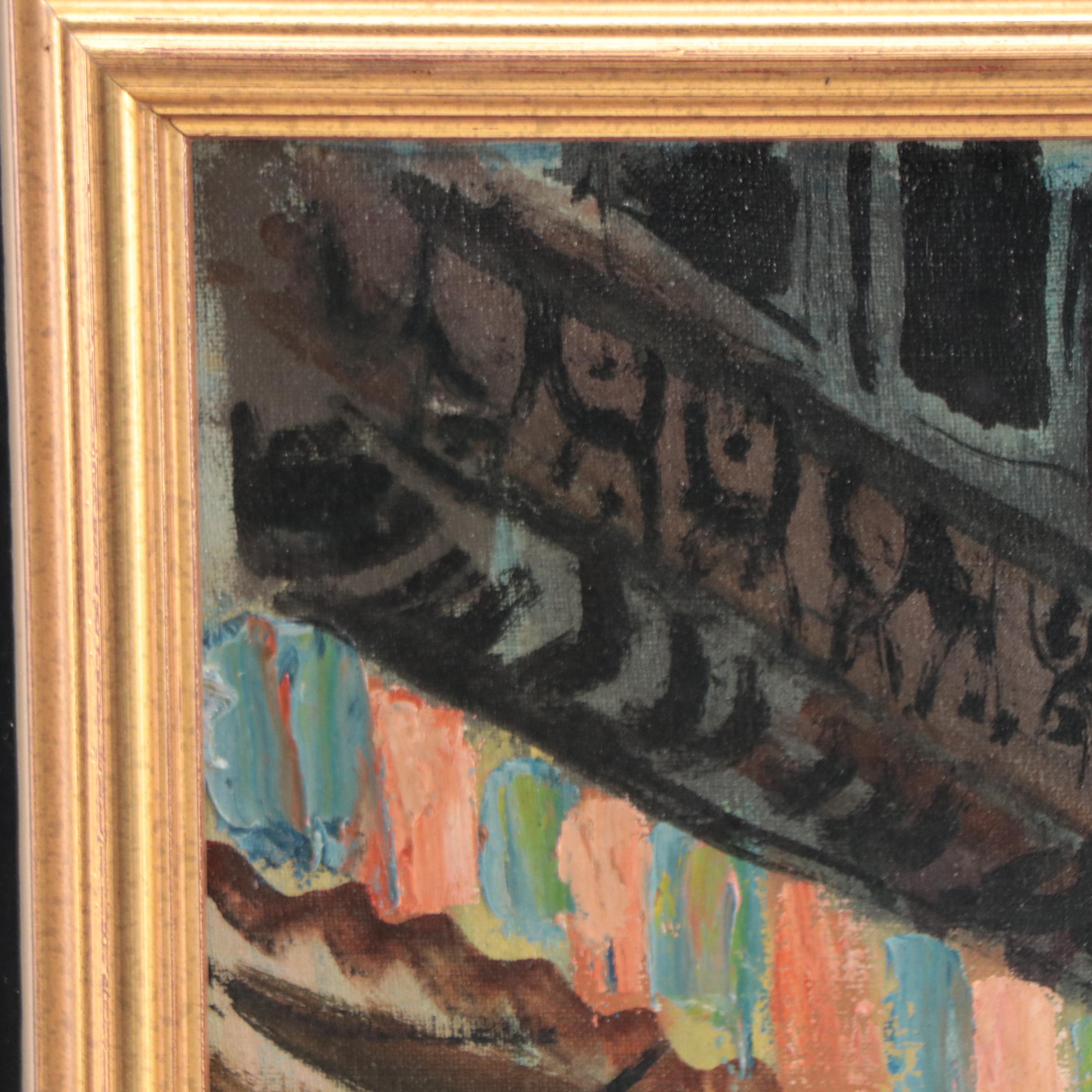 Street Cafe Oil Painting, 1958