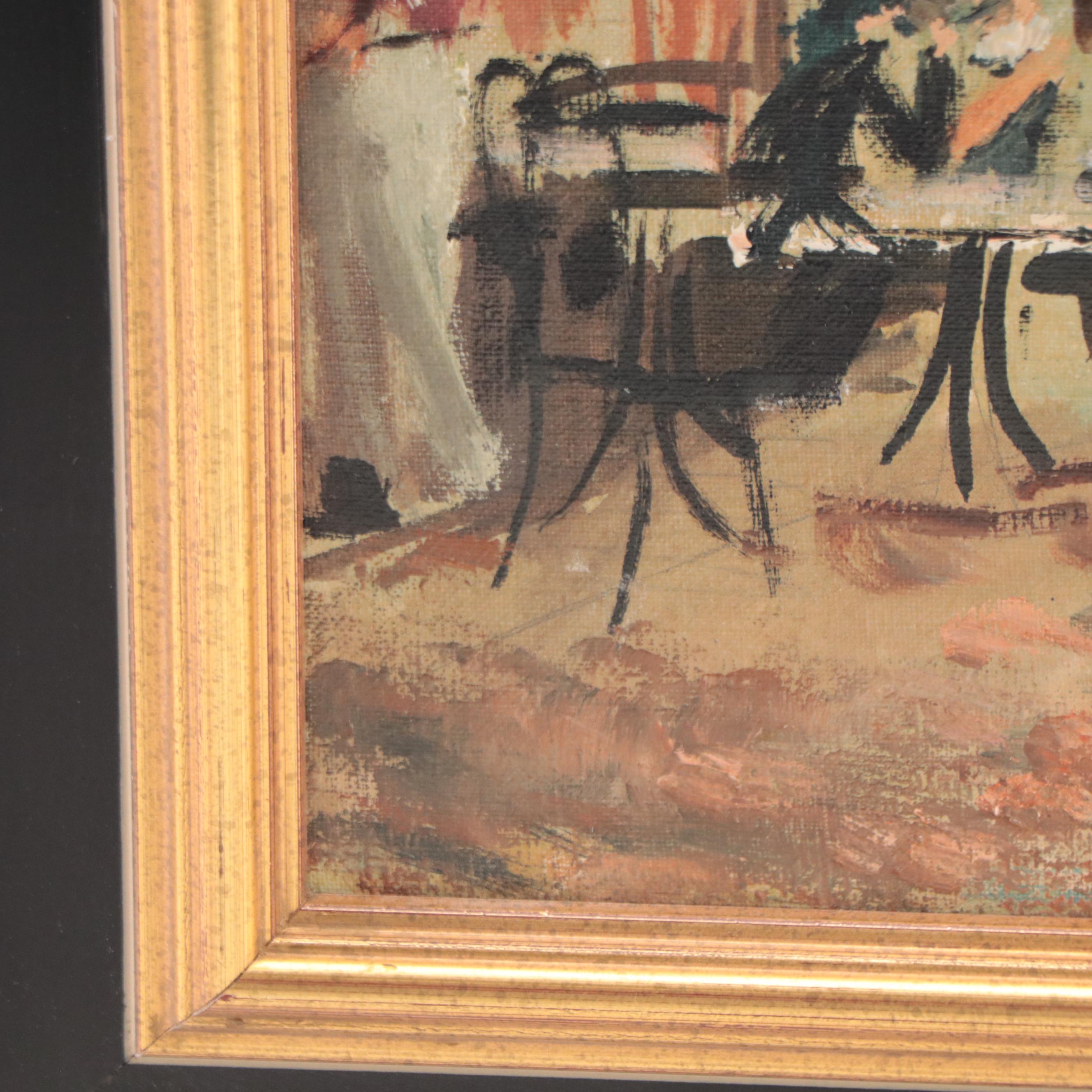 Street Cafe Oil Painting, 1958