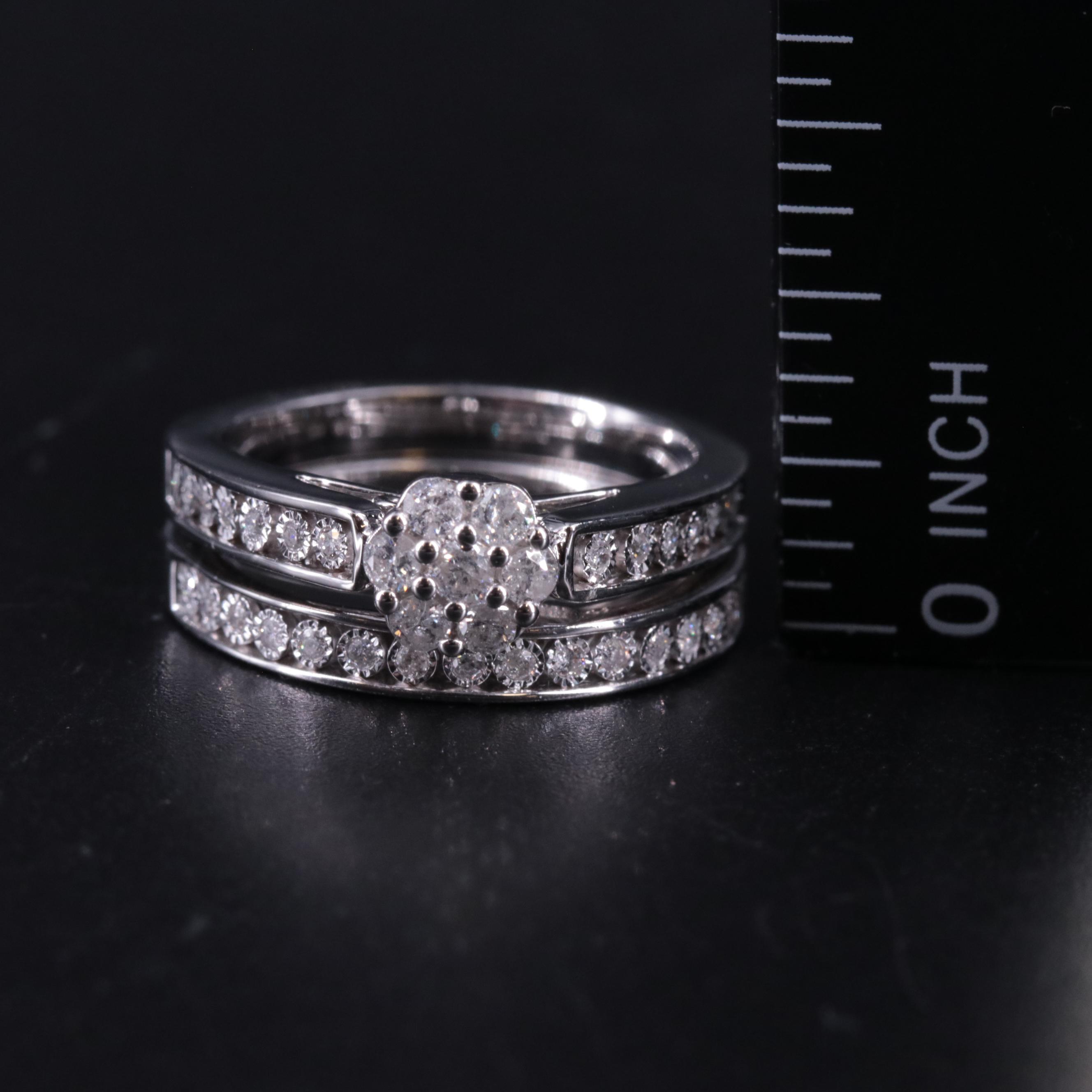 Sterling Diamond Ring Set with Heart Detail