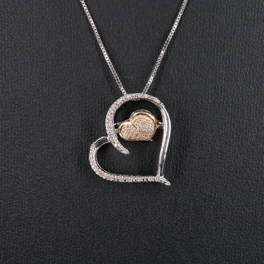 Sterling Diamond Heart Pendant Necklace