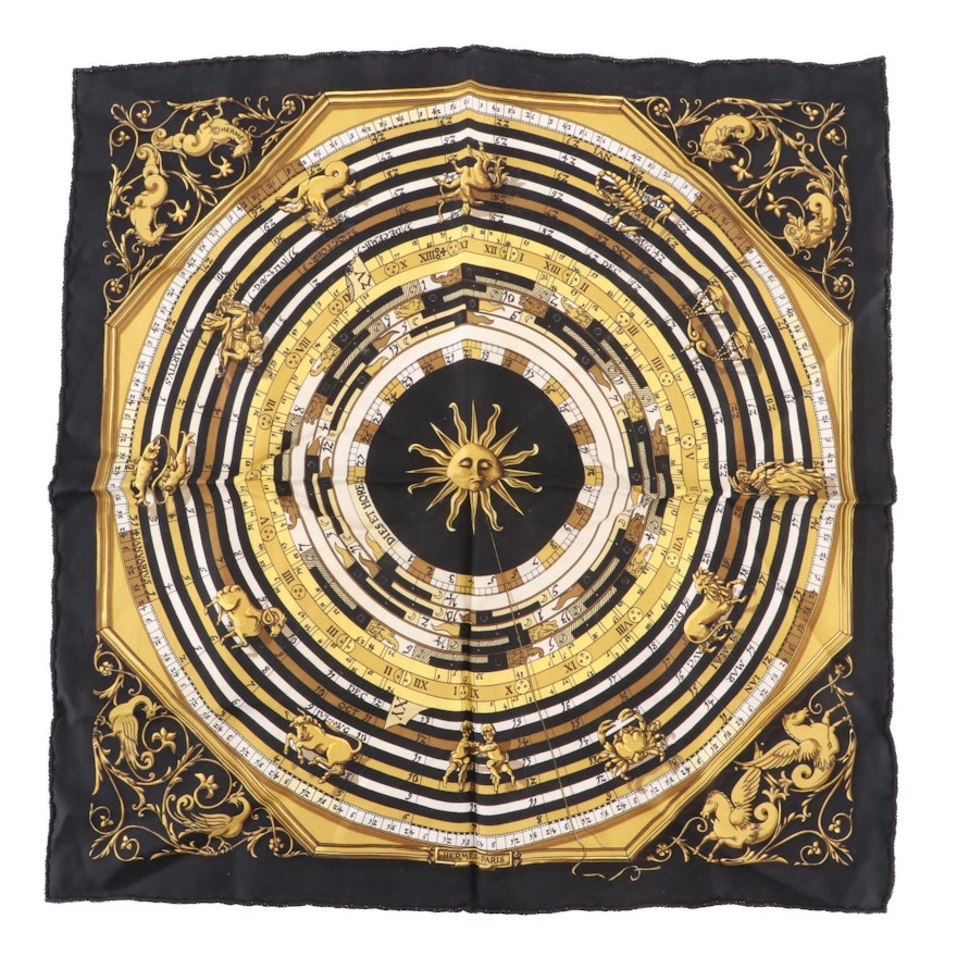 Hermès "Dies et Hore" Scarf 45 in Silk Twill