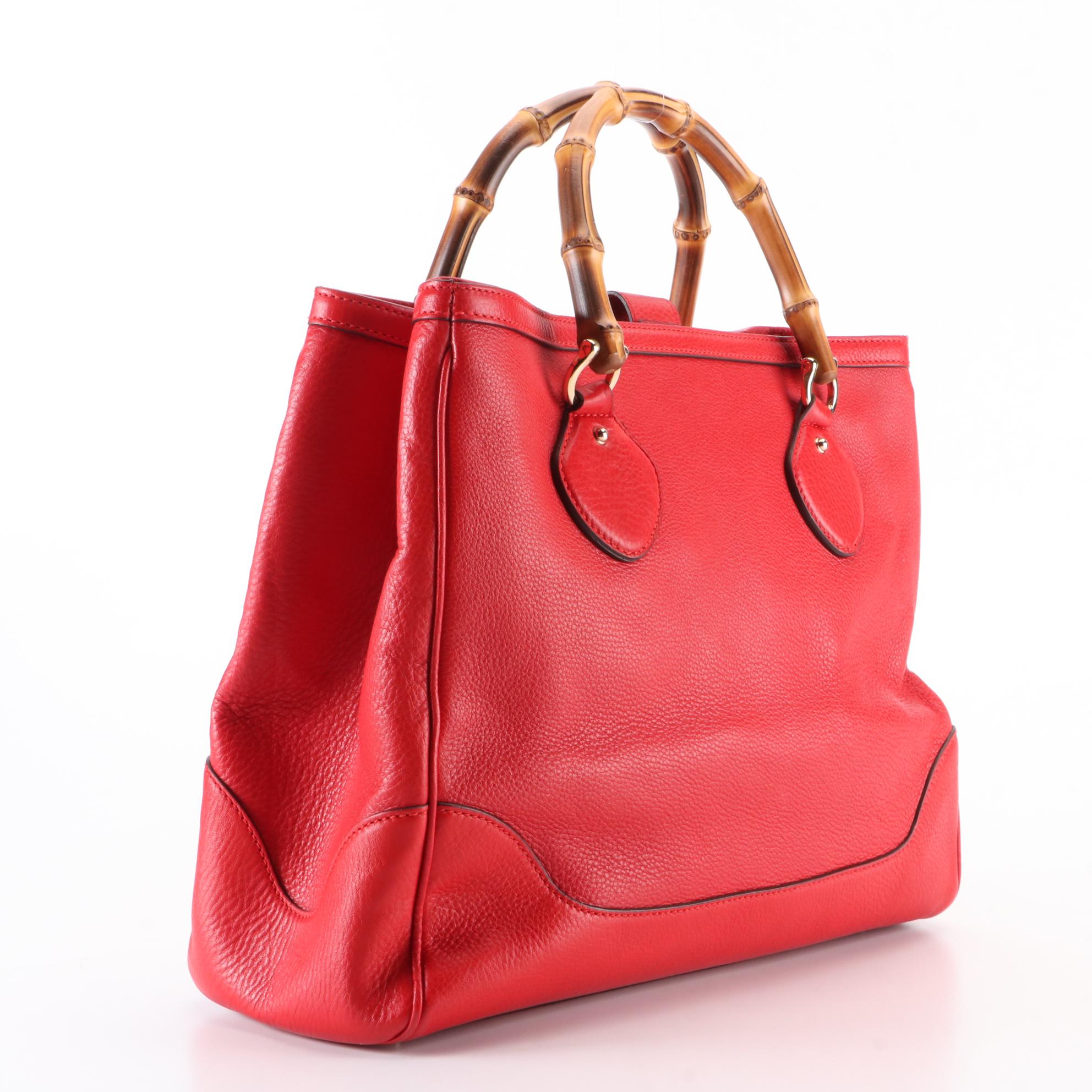Gucci Medium Bamboo Shopper Tote in Red Calfskin Leather