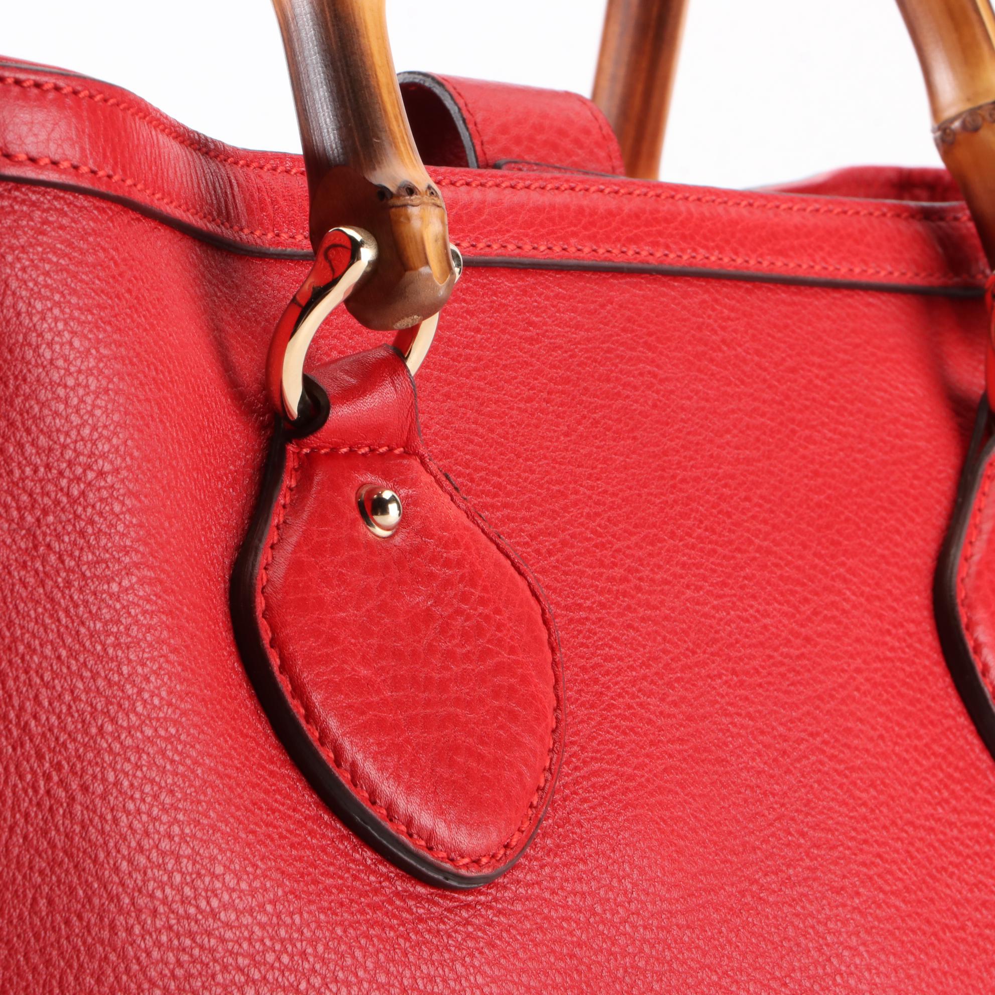 Gucci Medium Bamboo Shopper Tote in Red Calfskin Leather