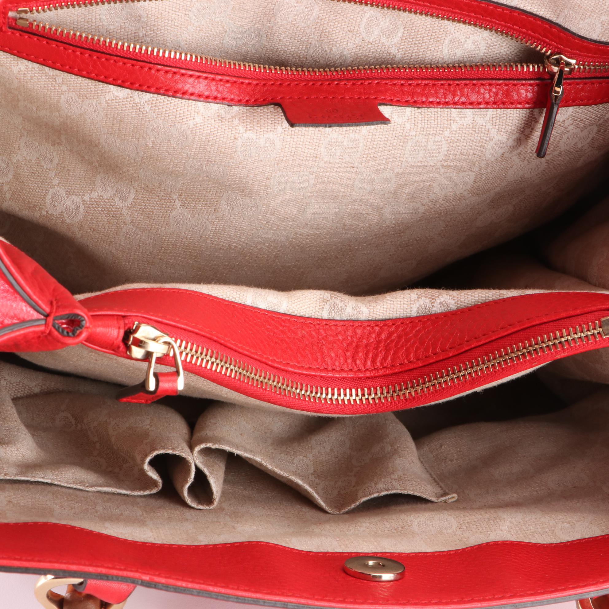 Gucci Medium Bamboo Shopper Tote in Red Calfskin Leather