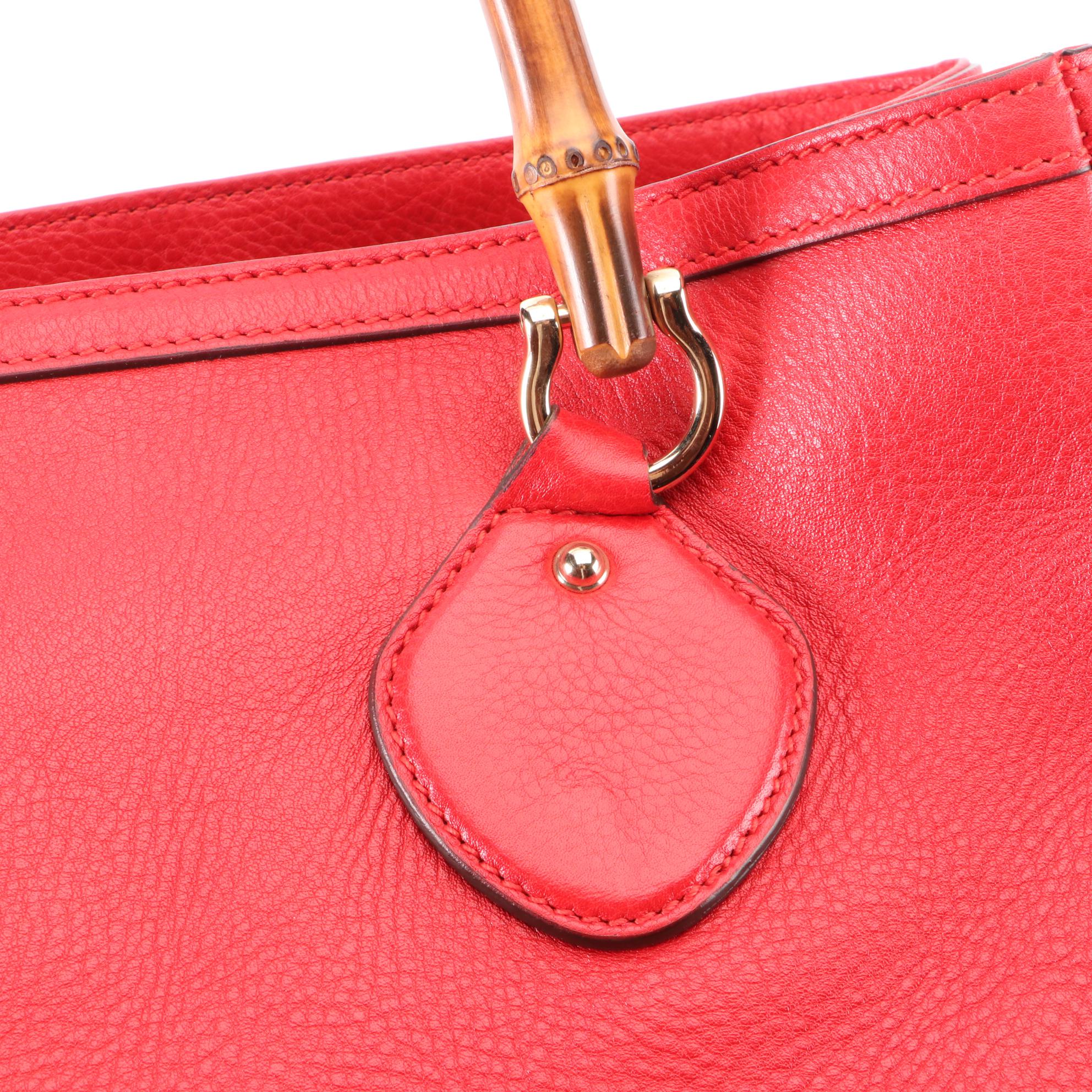 Gucci Medium Bamboo Shopper Tote in Red Calfskin Leather