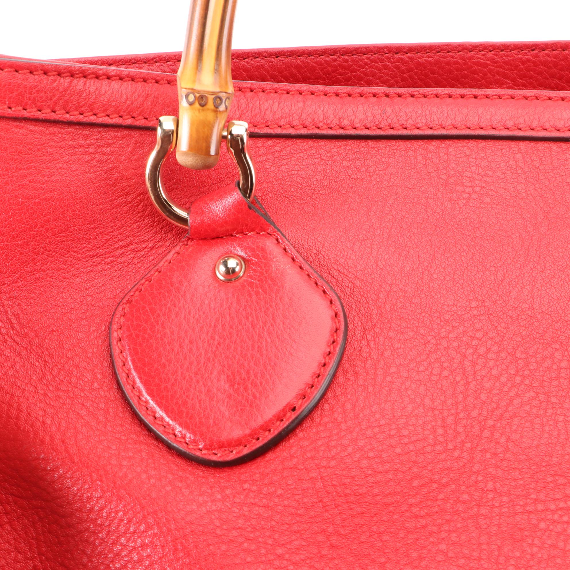 Gucci Medium Bamboo Shopper Tote in Red Calfskin Leather