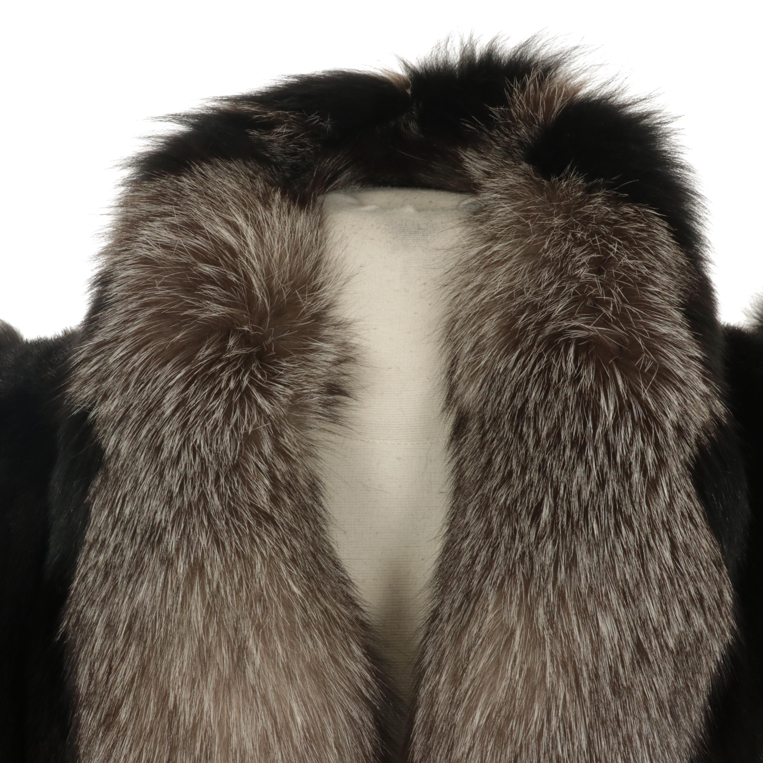 Mink Fur Full-Length Coat with Platinum Fox Fur Trim