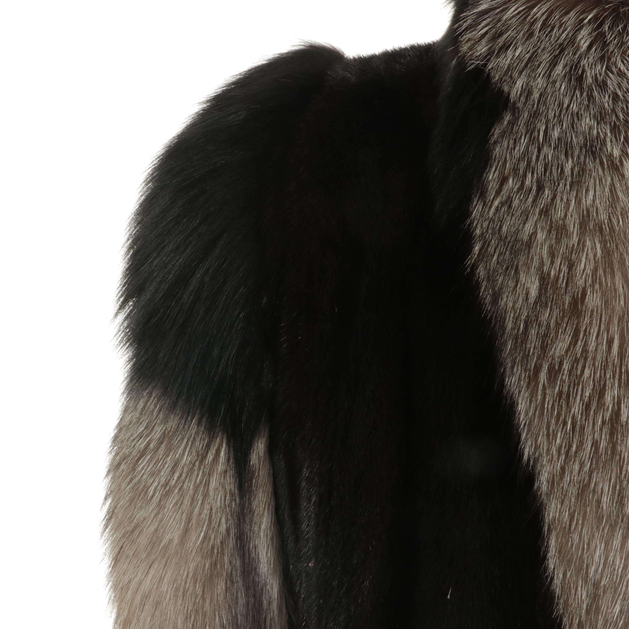Mink Fur Full-Length Coat with Platinum Fox Fur Trim