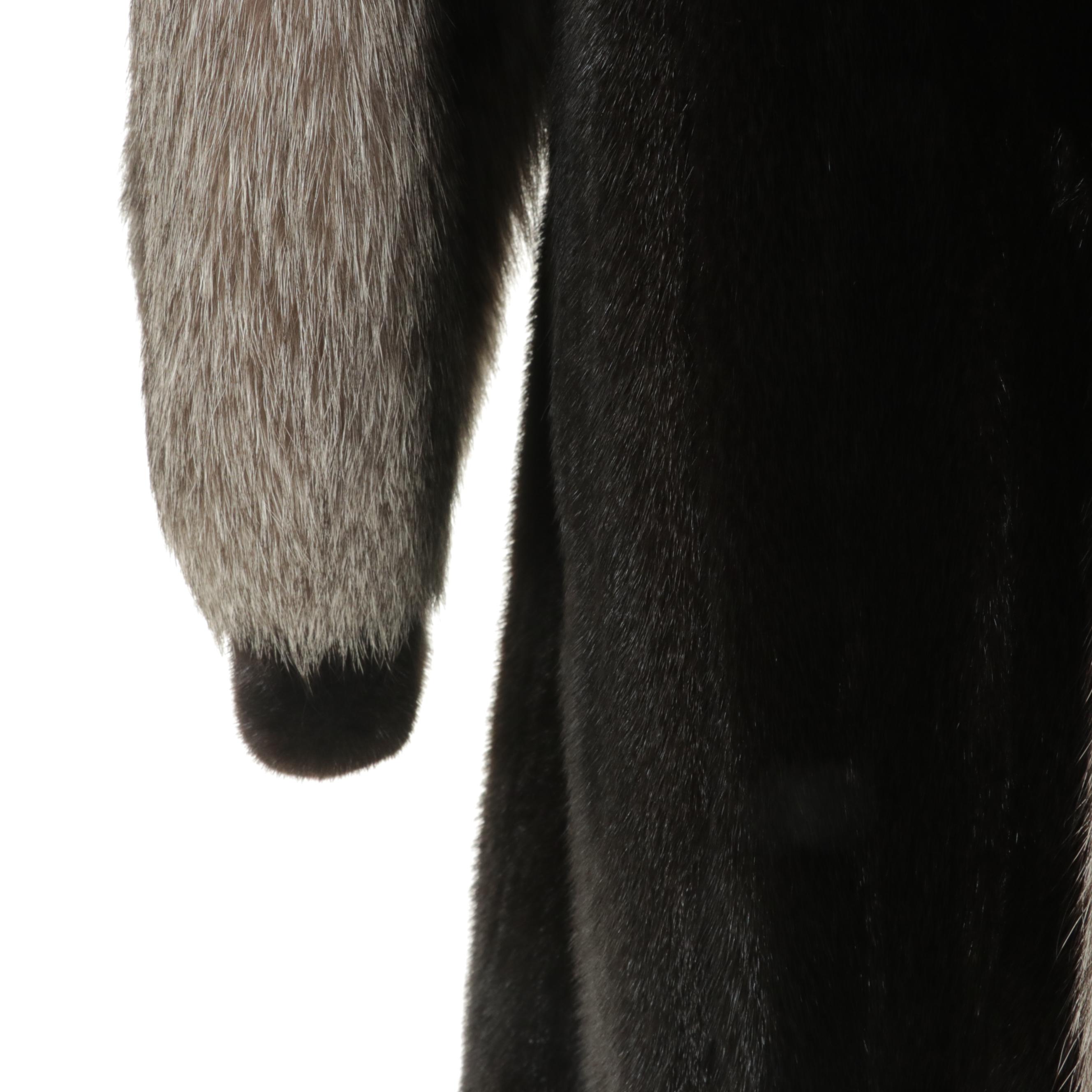 Mink Fur Full-Length Coat with Platinum Fox Fur Trim
