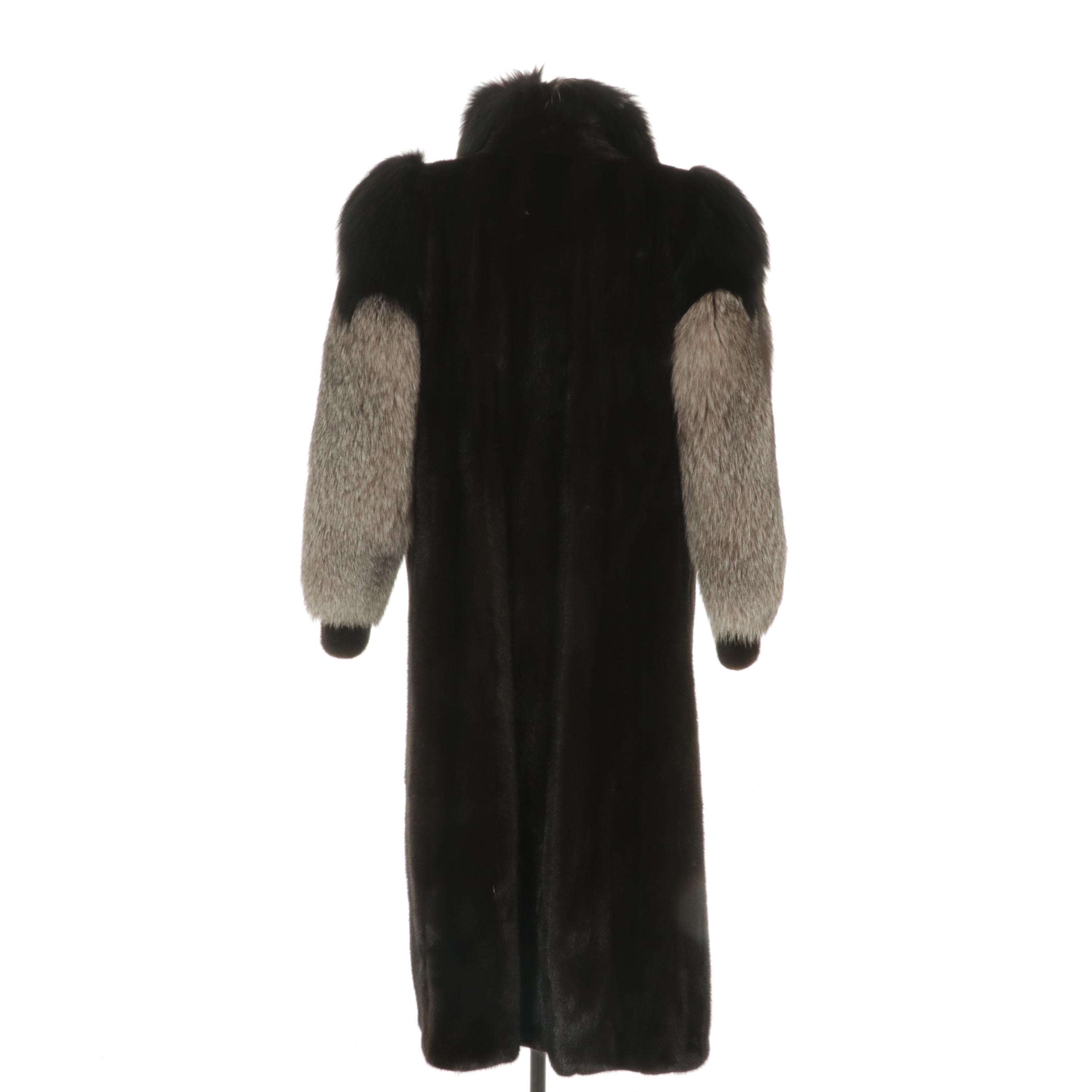 Mink Fur Full-Length Coat with Platinum Fox Fur Trim