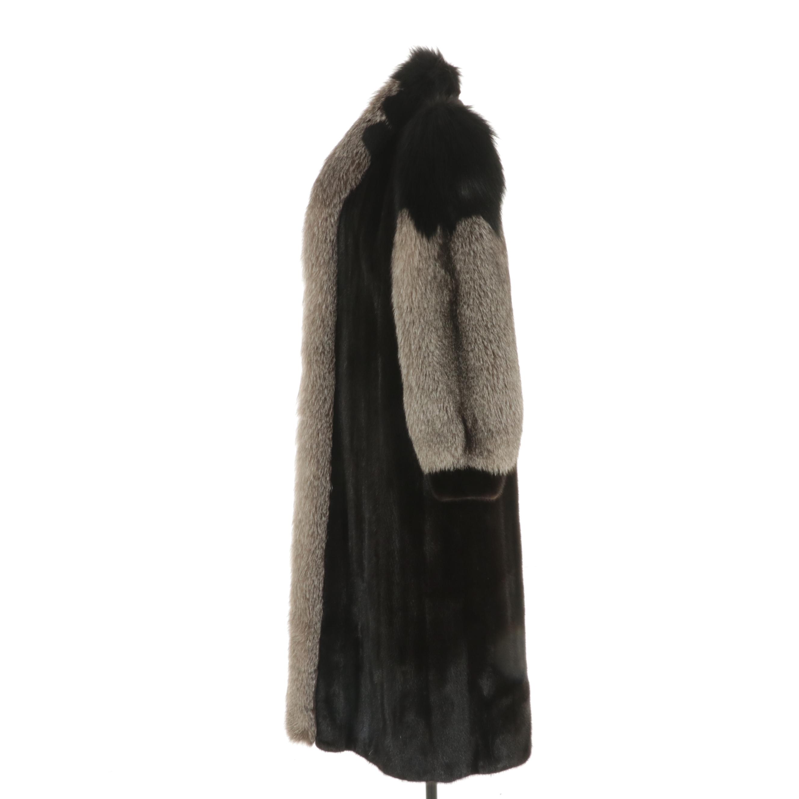 Mink Fur Full-Length Coat with Platinum Fox Fur Trim