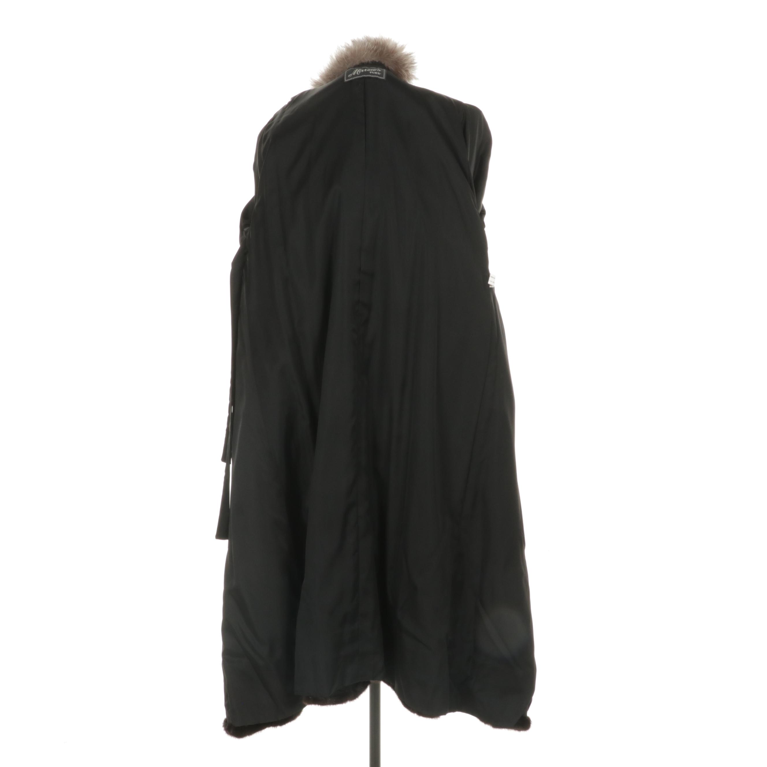 Mink Fur Full-Length Coat with Platinum Fox Fur Trim