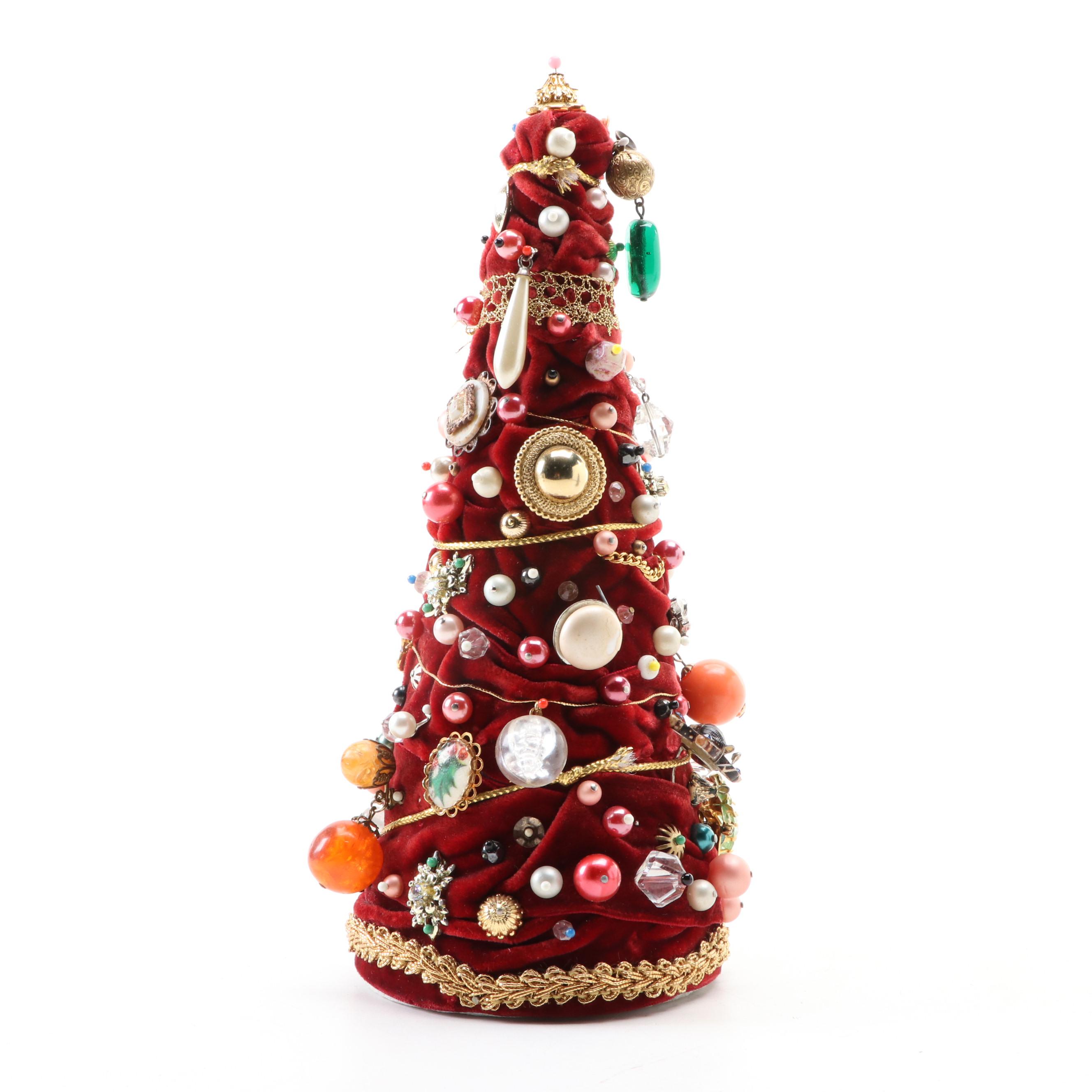 Embellished Velvet Table Top Christmas Trees EBTH