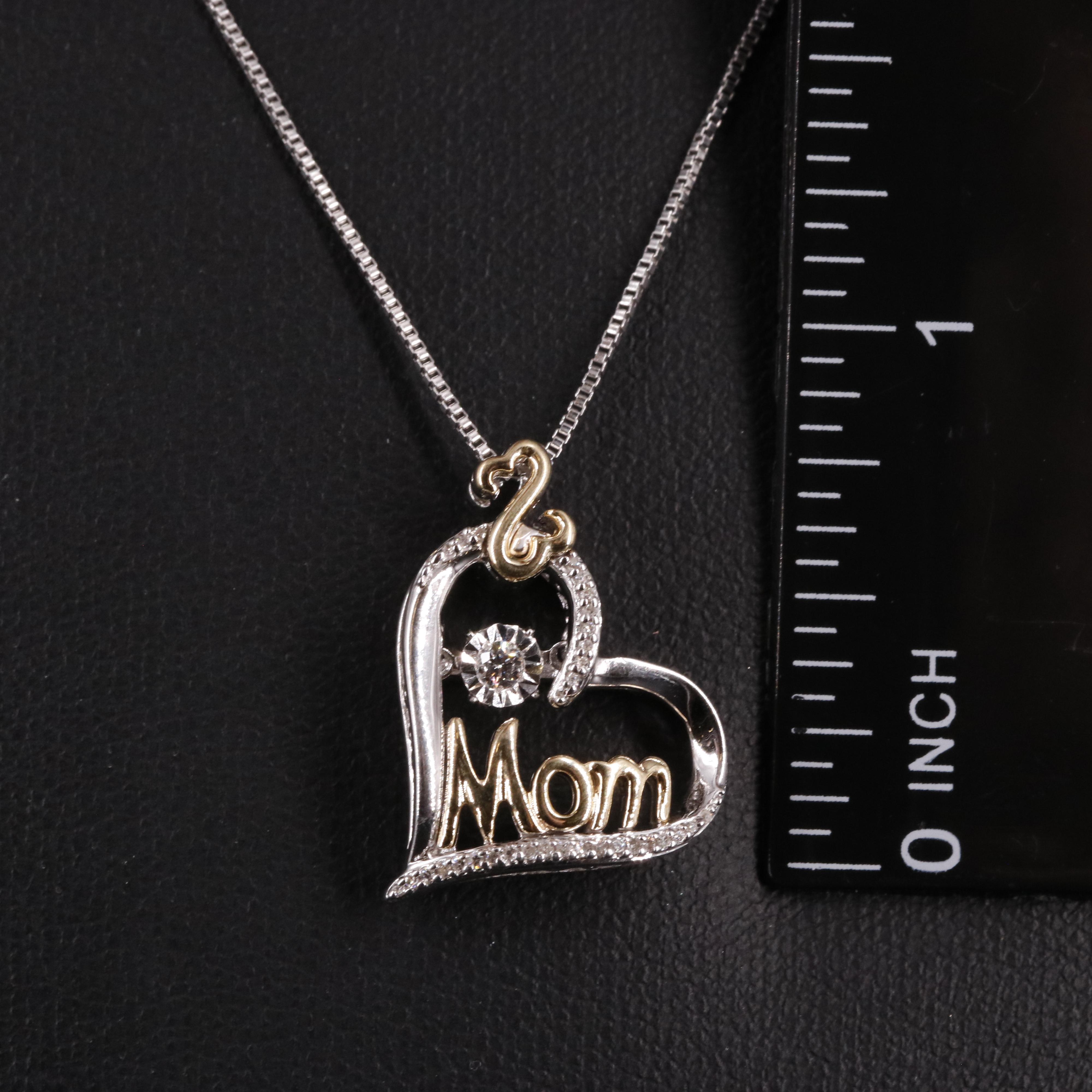 Sterling Diamond Mom Heart Pendant Necklace