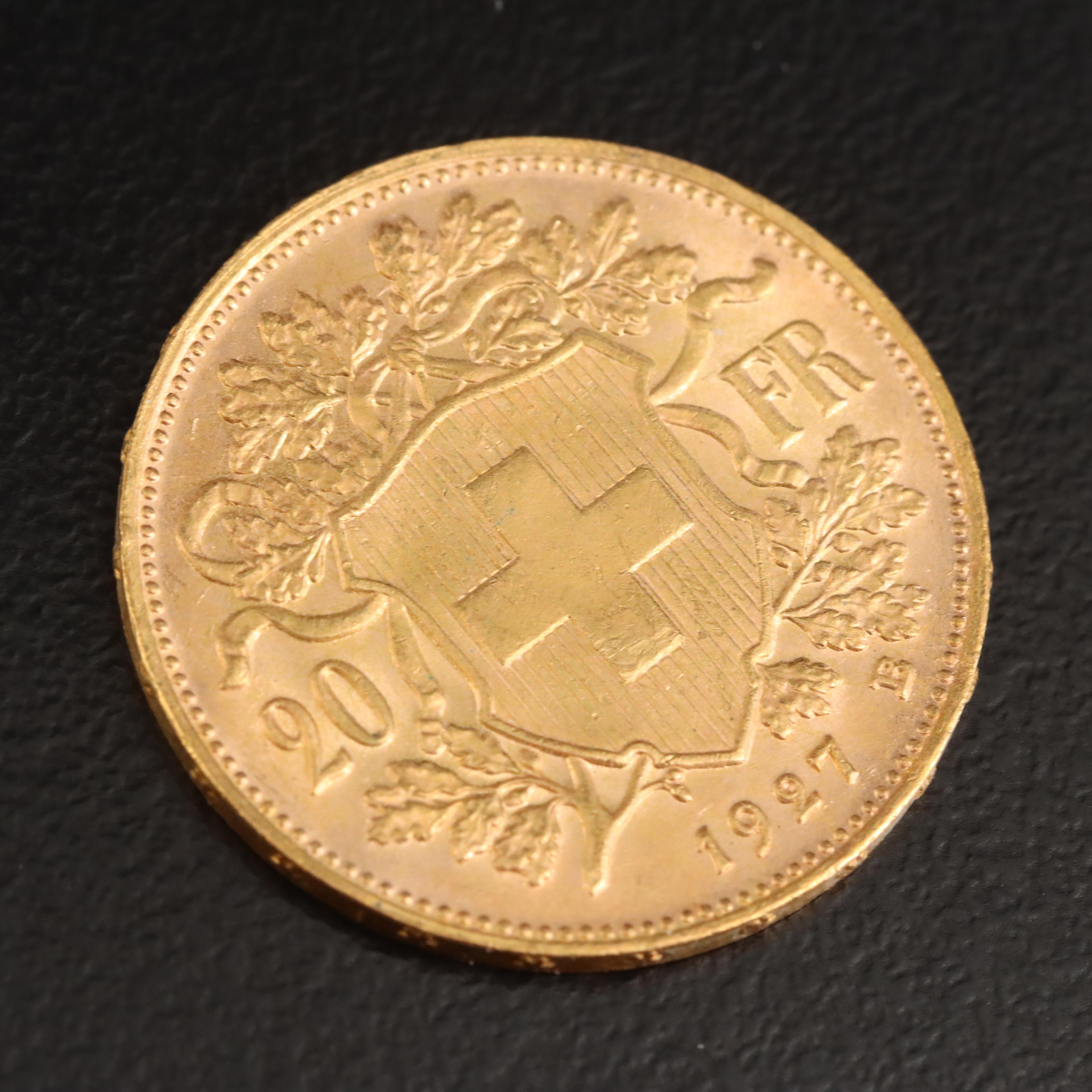 1927 B Switzerland Twenty Francs Gold Coin