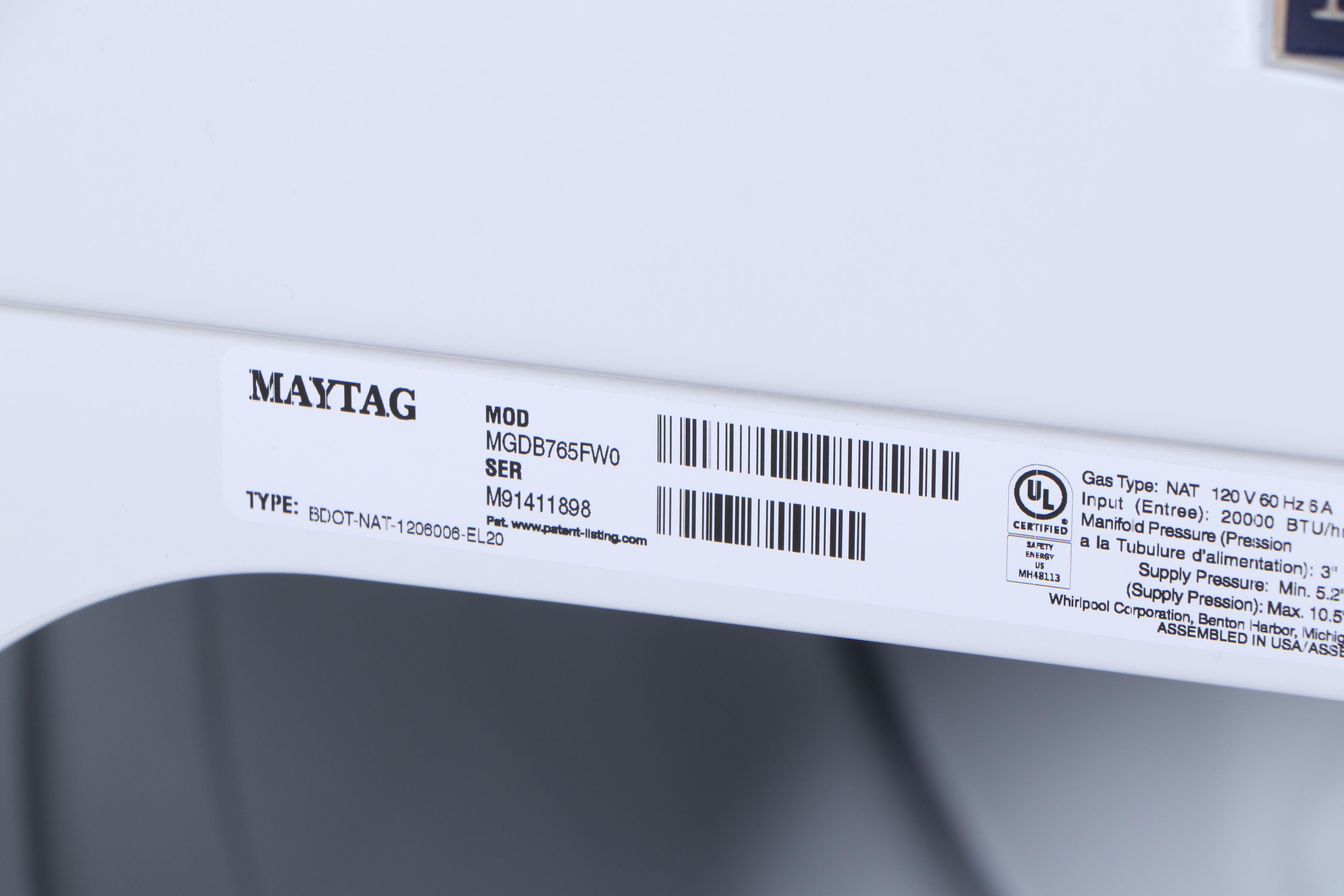 Maytag 7.4 Cu. Ft. White Ultra Large Capacity Gas Dryer